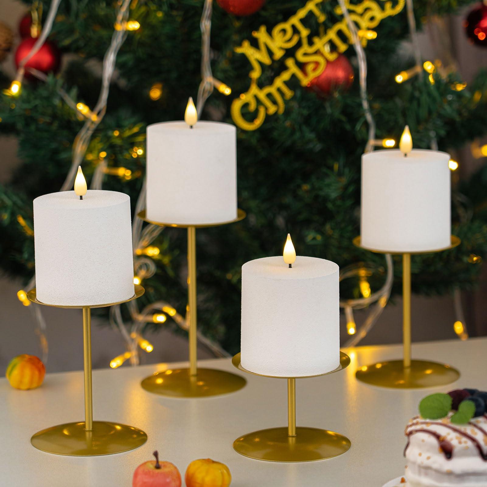 smtyle Gold Metal Cast Iron Candle Holders Set of 3 Centerpieces with Iron-3.5" Diameter Ideal for Pillar LED Candles Table Decor - Image 6