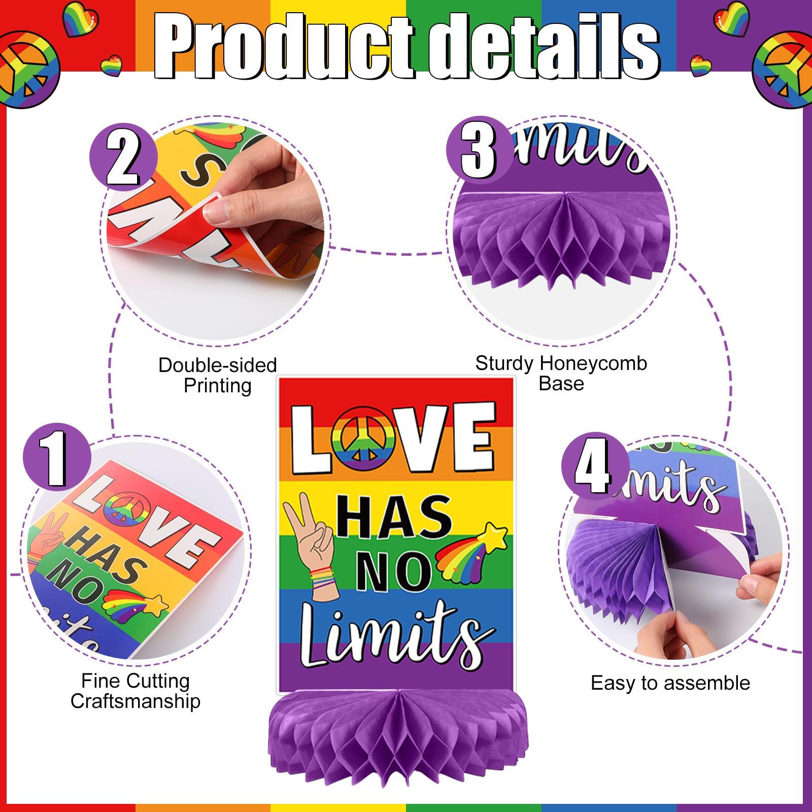 Pasimy 11 Pcs Pride Decorations 3D Rainbow Honeycomb Table Centerpiece Gay Pride Month Party Decorations Love Is Love Tabletop Toppers Rainbow Sign Decor for Office Classroom Home Lgbtq Party Supplies - Image 5