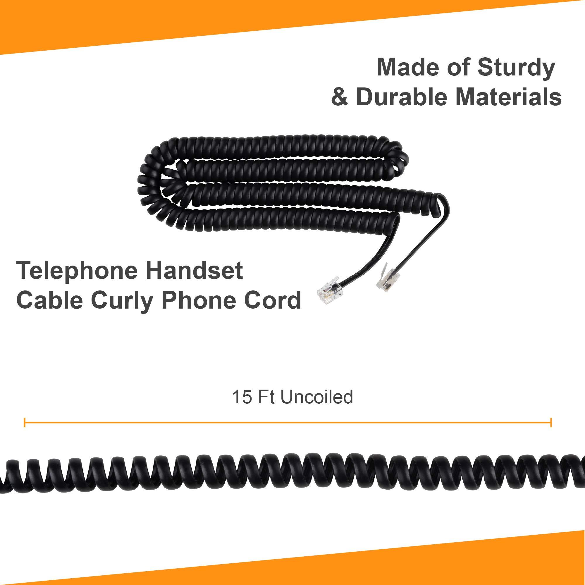 iSoHo Phones: Phone Cord for Landline Phone – Problem-Free, Telephone Handset Curly Land Line Cord - Easy to Use + Excellent Sound Quality – Phone Cords for Landline in Home or Office (15ft) Black - Image 5
