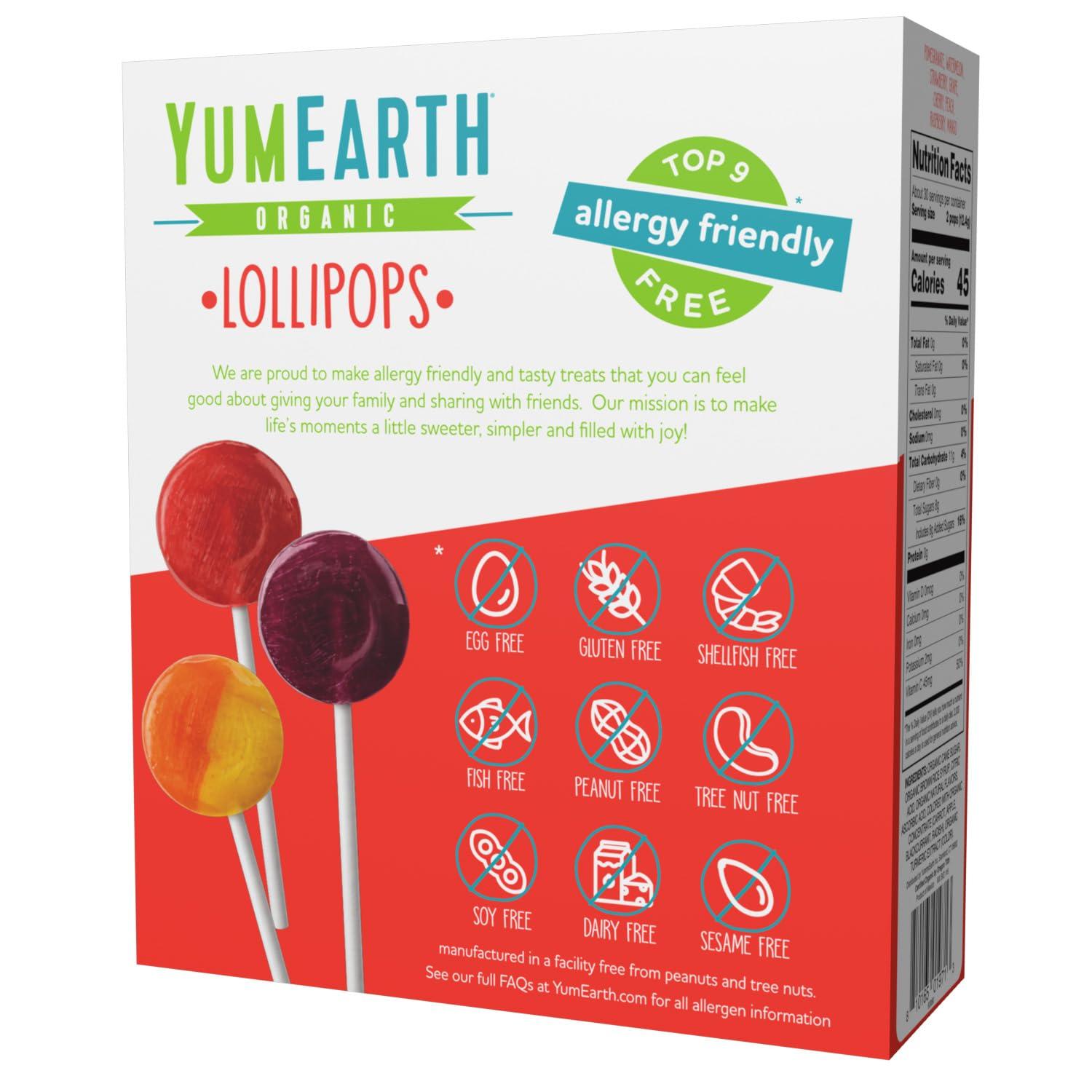 YumEarth Organic Pops Variety Pack, 60 Fruit Flavored Favorites Lollipops, Allergy Friendly, Gluten Free, Non-GMO, Vegan, No Artificial Flavors or Dyes - Image 3