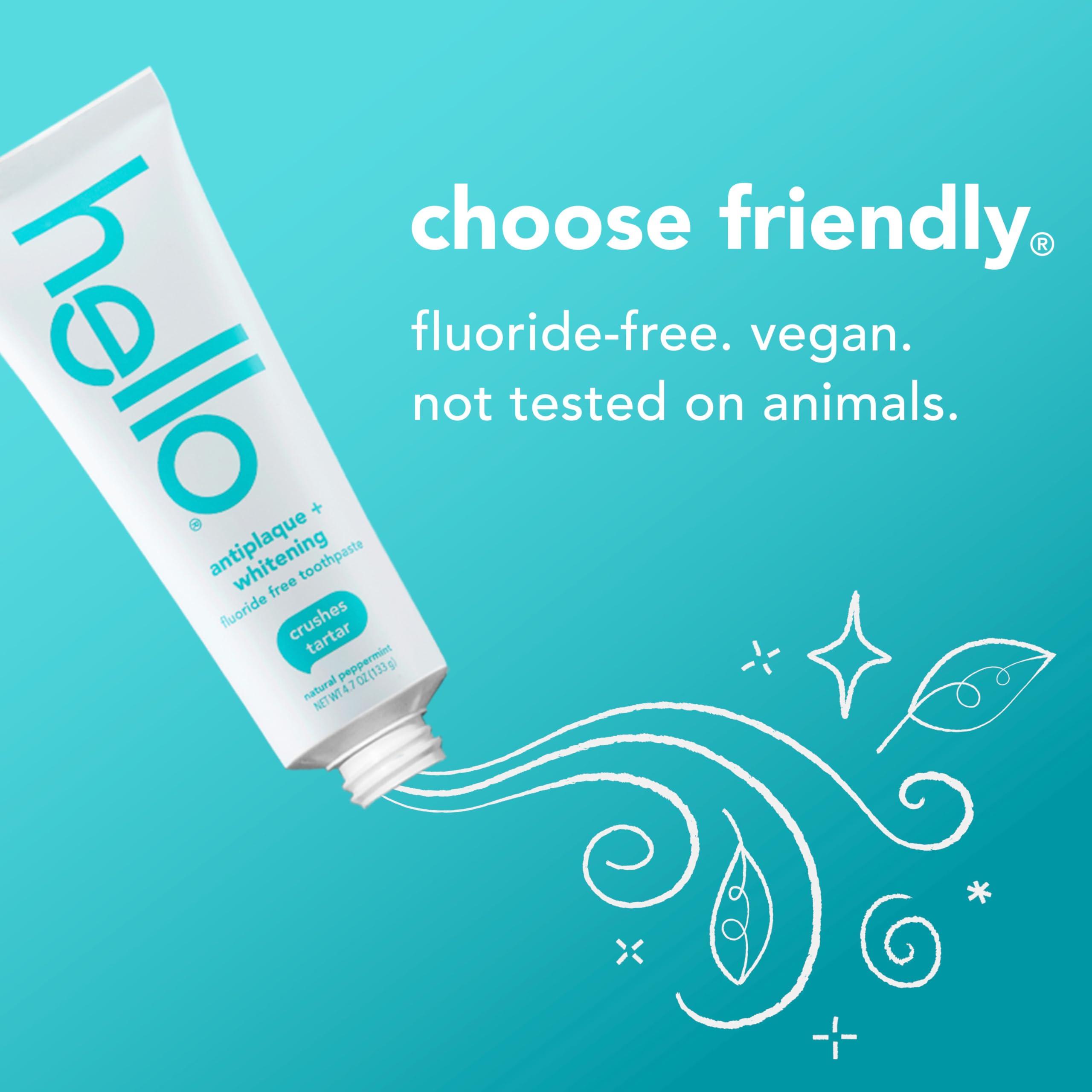 Hello Antiplaque Toothpaste, Fluoride Free for Teeth Whitening with Natural Peppermint Flavor and Tea Tree Oil, Peroxide Free, Gluten Free, SLS Free, 3 Pack, 4.7 OZ Tubes - Image 3