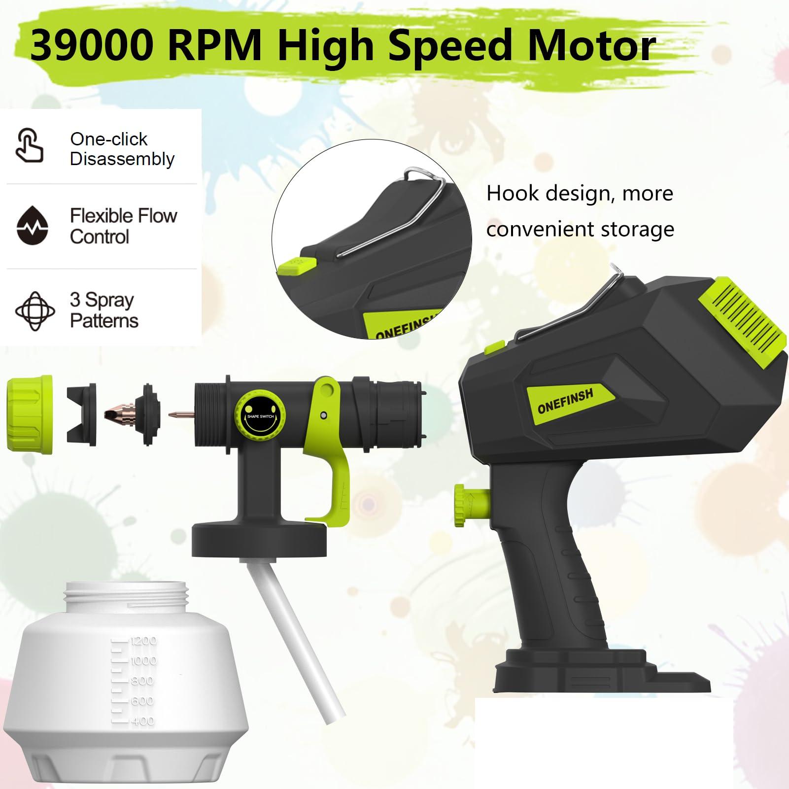 ONEFINSH Cordless Paint Sprayer for Ryobi 18V Battery, Handheld HVLP Paint Gun with 3 Spray Patterns & 4 Nozzles, Ideal for DIY Projects, House Painting, Furniture & More (No Battery Included) - Image 4