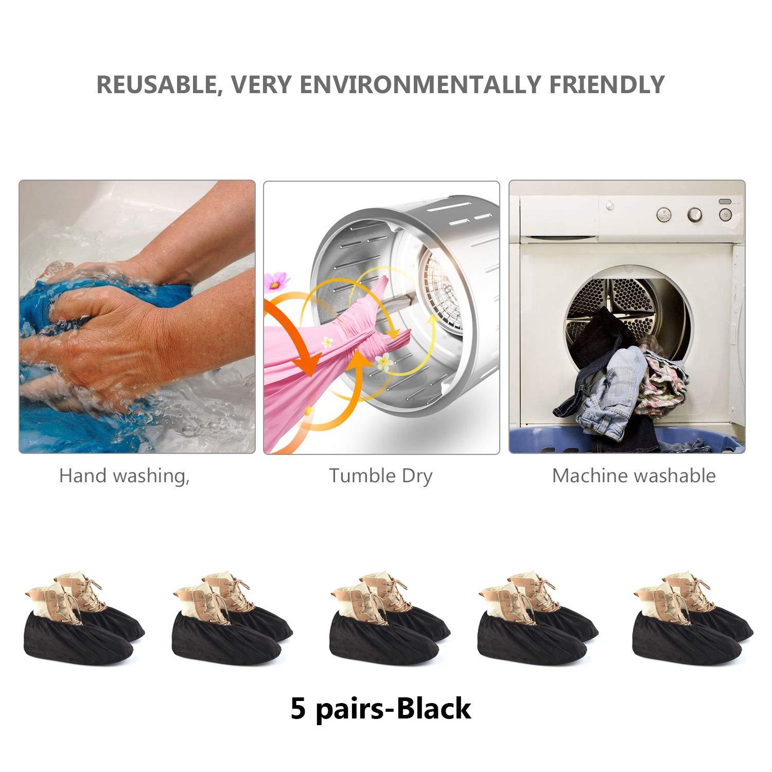 PlasMaller 5 Pairs Non Slip Washable Reusable Shoes Covers For Household Thickened Boots, Black, L - Image 7