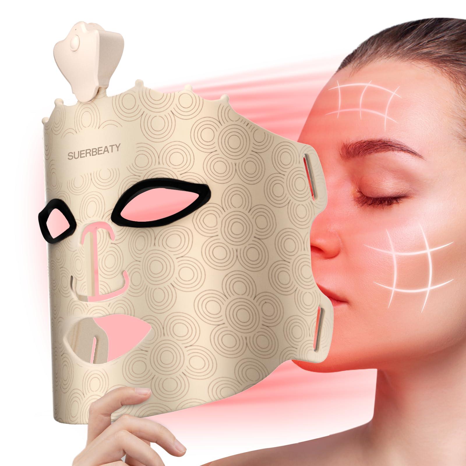 SUERBEATY Red Light Mask - 7 Colors Red Light Mask for Face, Facial Skin Care at Home, Cordless Design, Lightweight, Portable, Rechargeable for Home - Khaki - Image 1