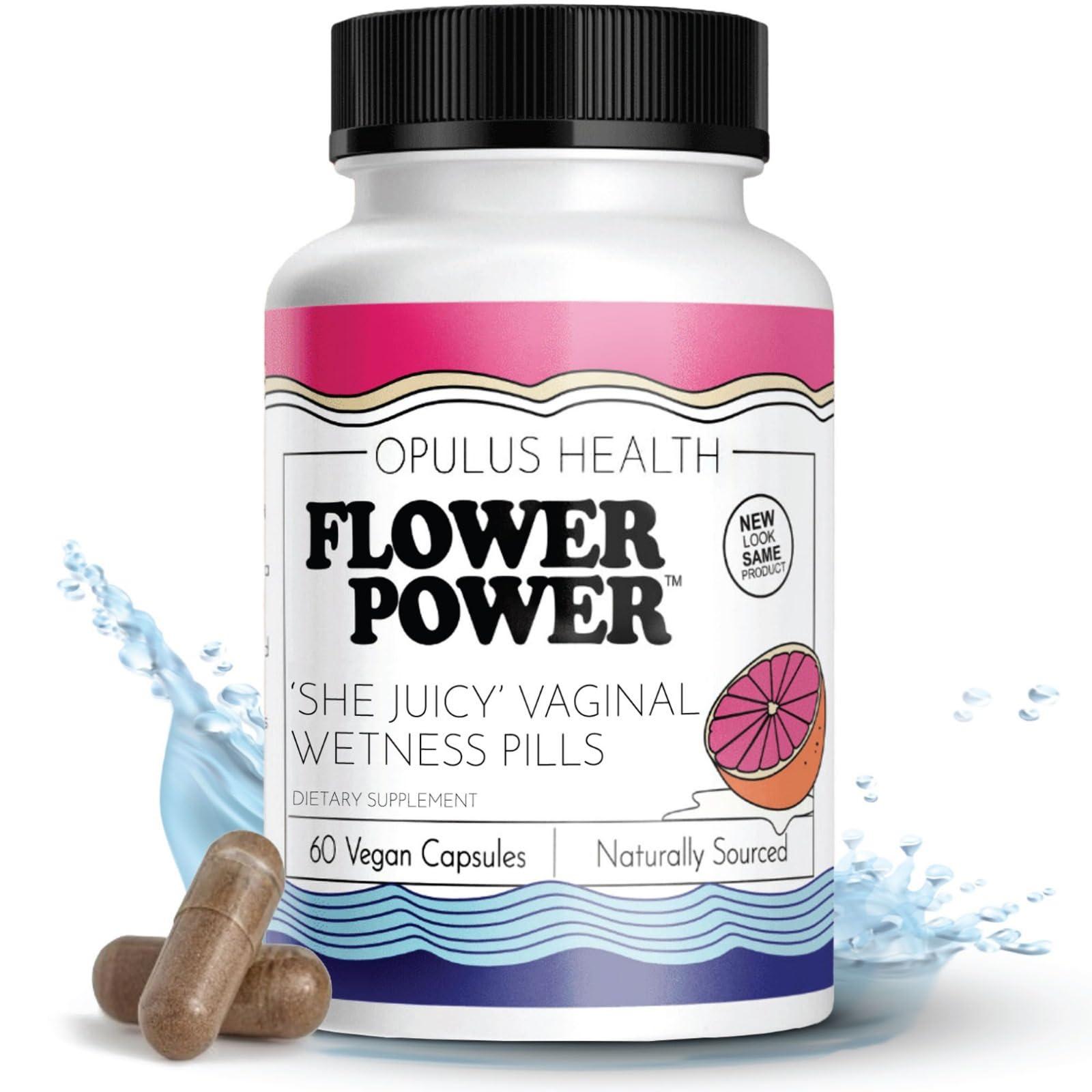 Flower Power She Juicy Feminine Support Capsules – 60 ct | Slippery Elm Bark Supplement for Women | Natural Hydration & Wellness | pH Balance Support | Made in USA | Vegan & Non-GMO