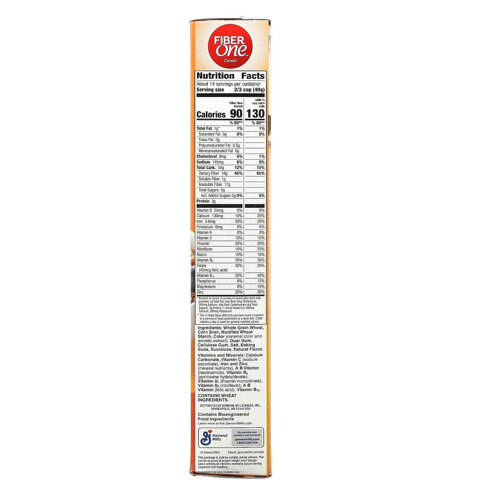 Fiber One Cereal, Original Bran, High Fiber Cereal Made with Whole Grain, 19.6 oz - Image 2