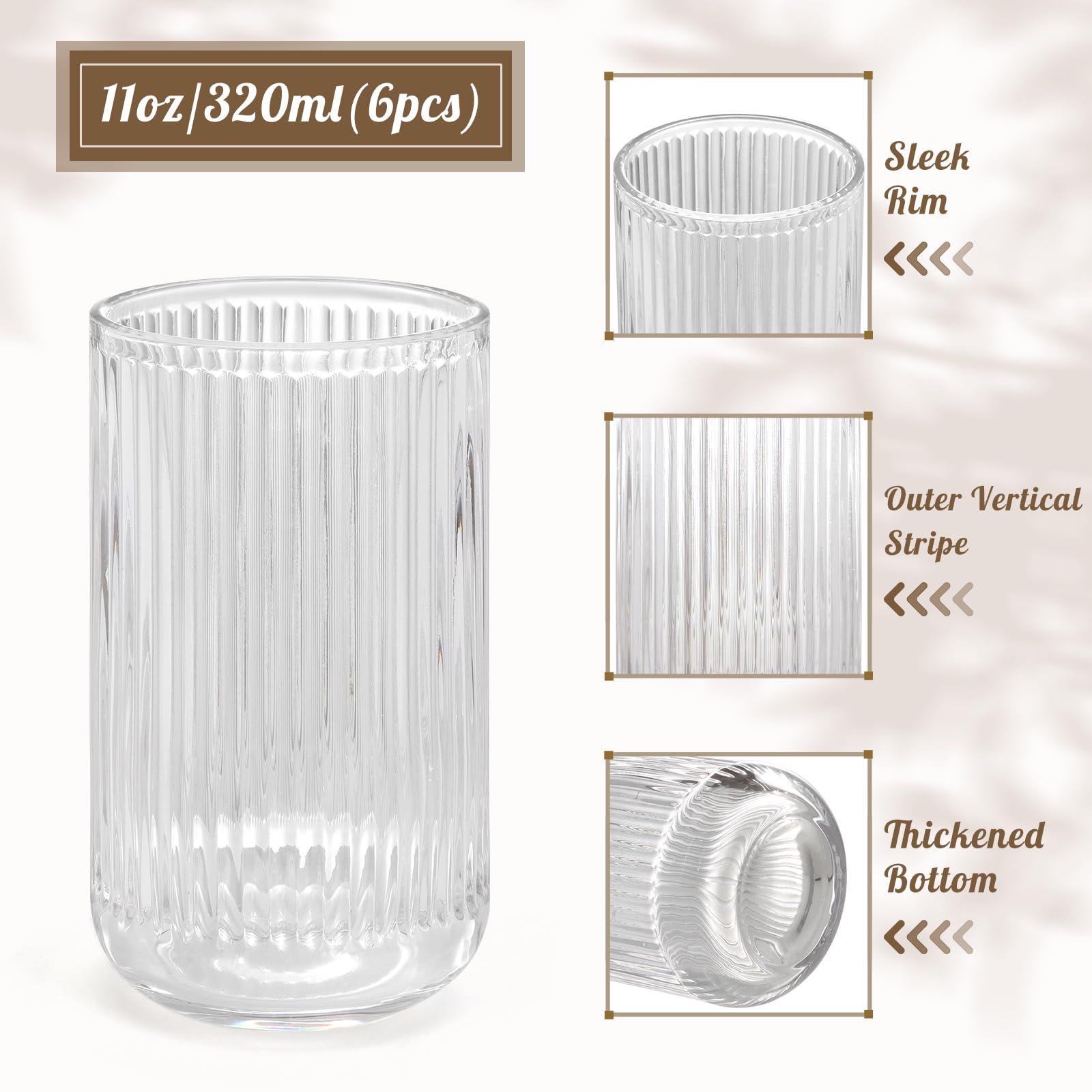 Topsky Vintage Ribbed Drinkware Set of 6, 320ml Origami Style Drinking Glass,11 oz Transparent Glass Cups Wine Glasses for Whisky,Beer,Juice,Cocktail,Heavy Duty - Image 6
