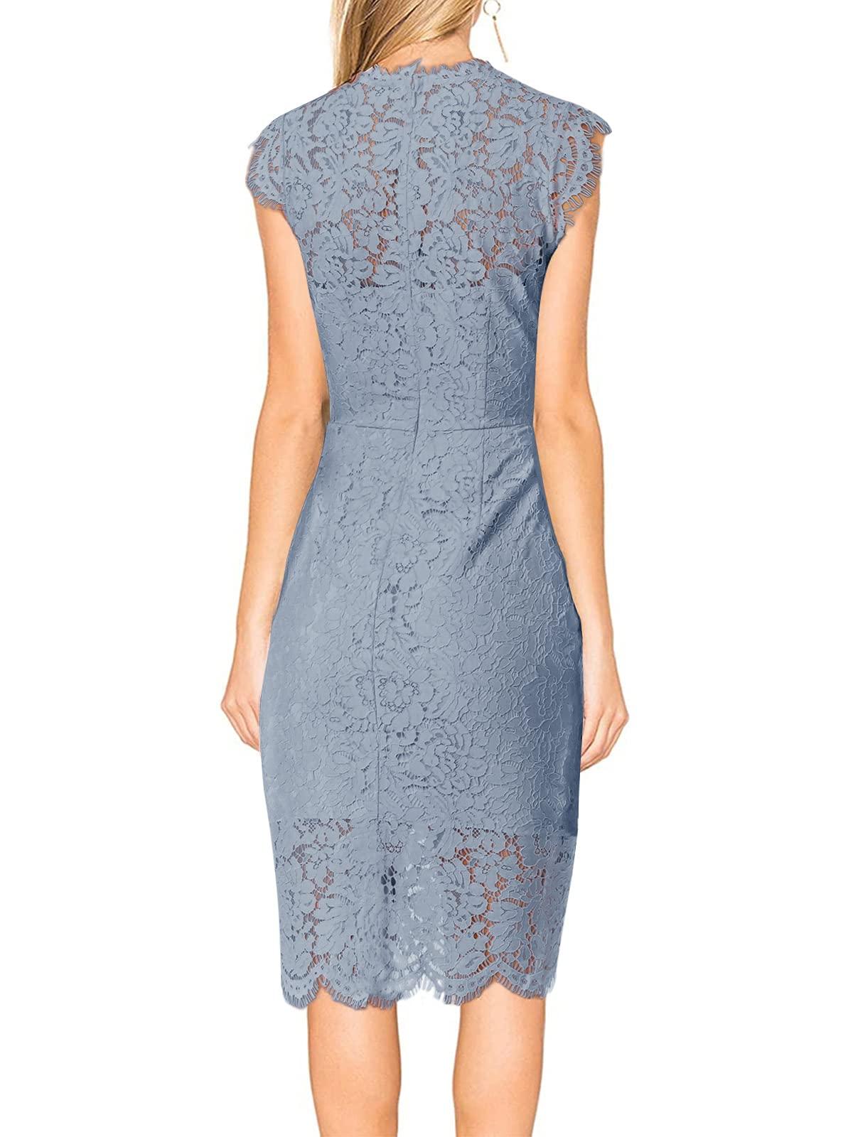 MEROKEETY Women's Sleeveless Lace Floral Elegant Cocktail Dress Crew Neck Knee Length for Party - Image 3