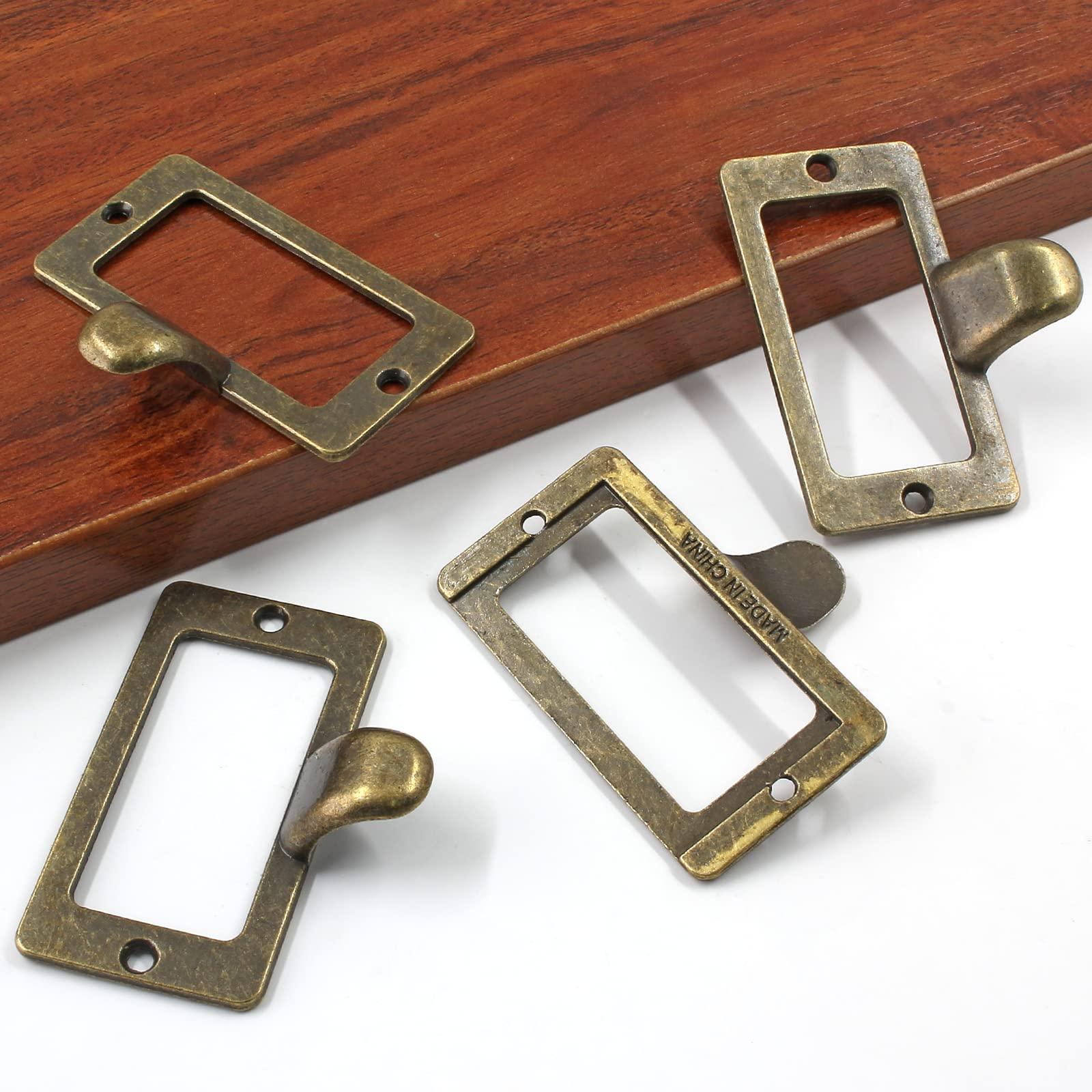 Auvotuis 10Pcs Frame Tag Label Holder Office Library File Drawer Tag, Metal Vintage Cabinet Label Card Pull Handles with Screws for Furniture (Bronze, 2.3 x 1.8 Inch) - Image 5