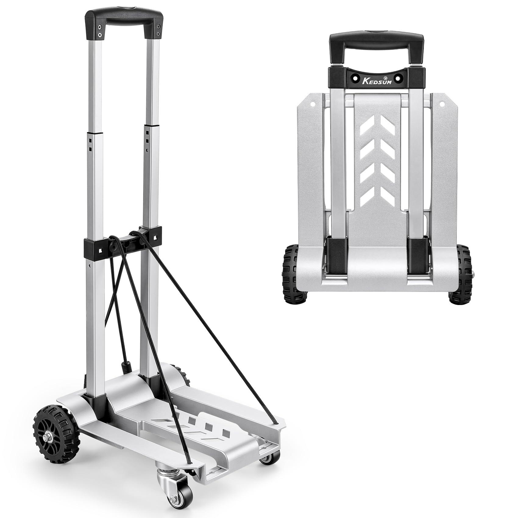 KEDSUM 270LBS Utility Luggage Cart with 4 Wheels, 100% Aluminum Dolly Cart, Folding Hand Truck with Advanced Tank Wheels, Portable Dolly for Luggage, Travel, Shopping, Office Use