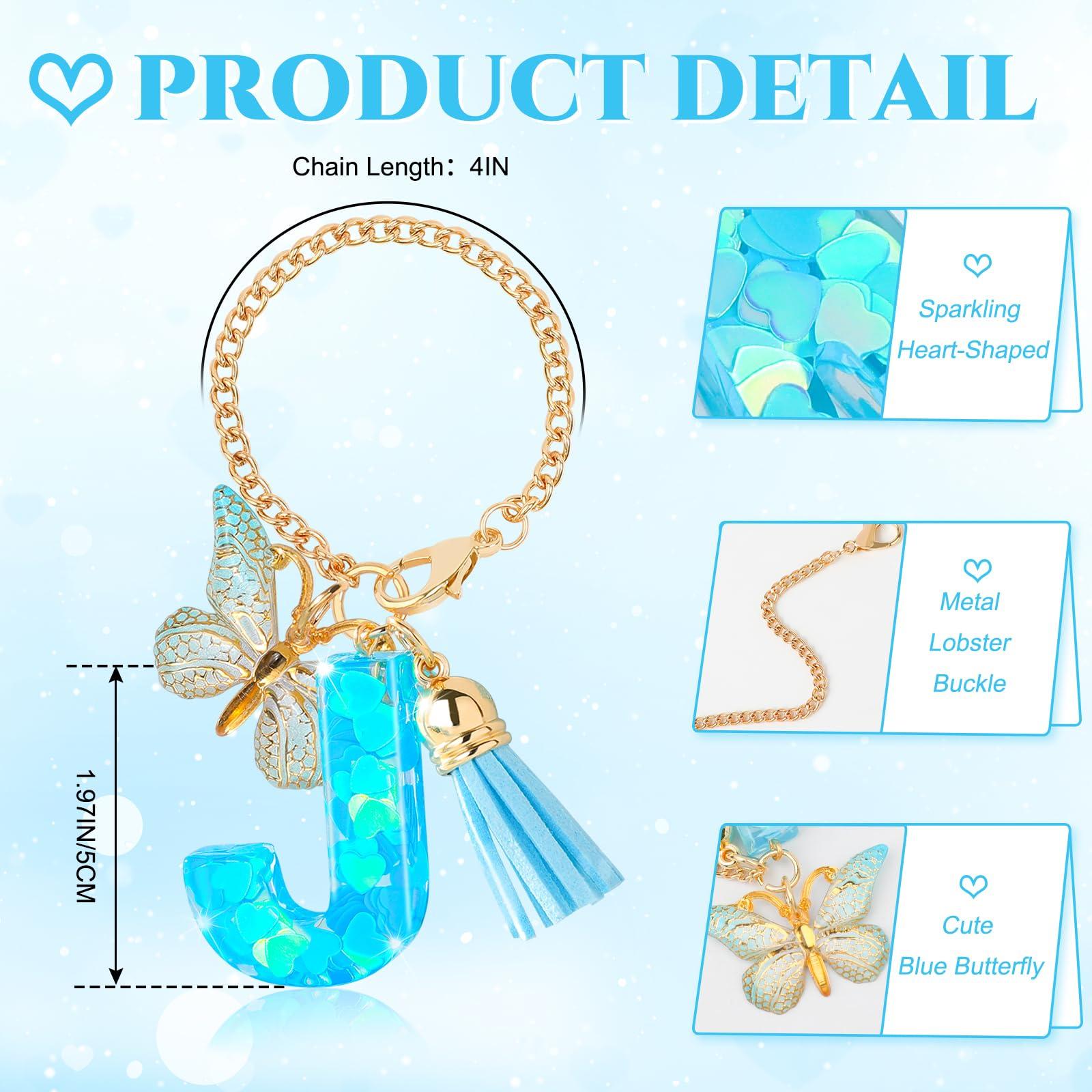 DECZHIYU Initial Charms for Stanley Cup Accessories, Letter J Charms for Stanley Cup with Handle, Blue Charm for Key Purse Handbags Backpacks, Cute Initial Letter Charm with Butterfly Tassel - Image 2