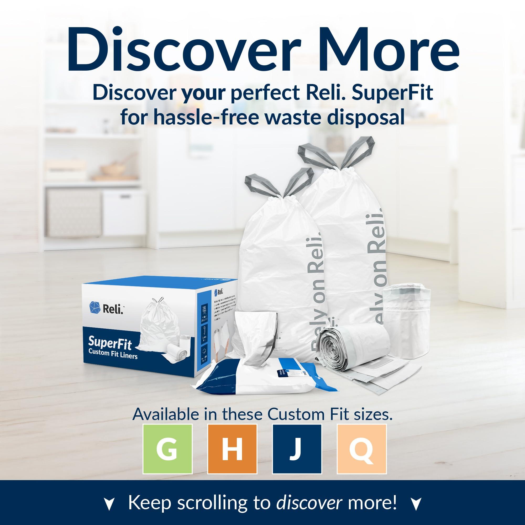 Reli. SuperFit Code Q (225 Count) | Compatible with Simplehuman Code Q | Custom Fit Liners | Drawstring Trash Bags | 50-65 Liter / 13-17 Gallon | White | Roll Pack - Image 6