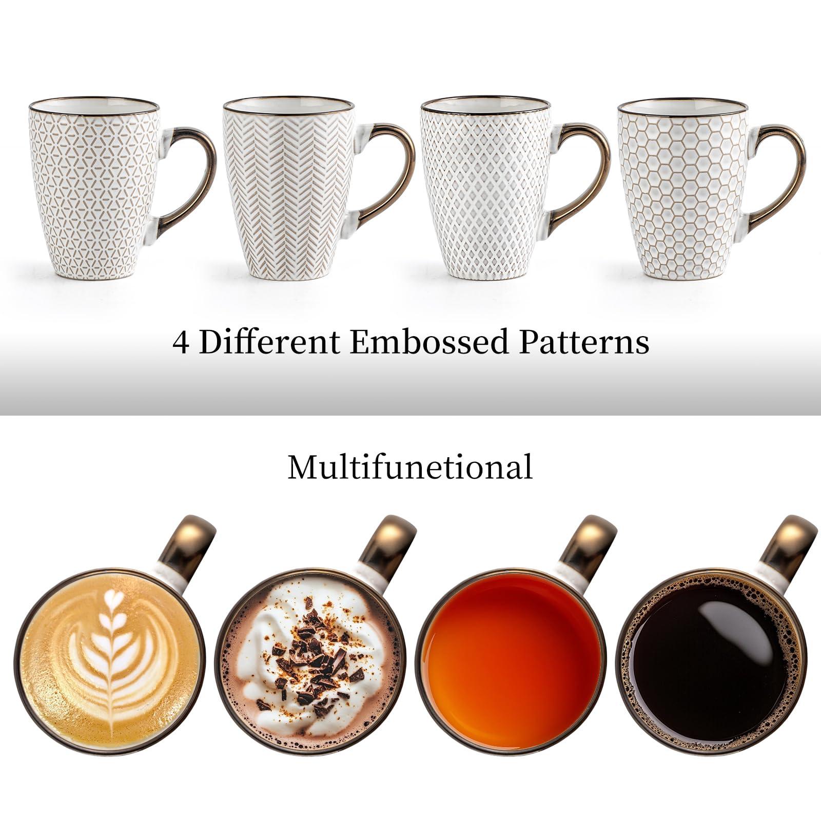 Anmula Coffee Mug Set of 4, 16 Oz Ceramic Embossment Coffee Mugs for Latte, Tea, Cappuccino, Cocoa, Mocha, Microwave & Dishwasher Safe, White - Image 5