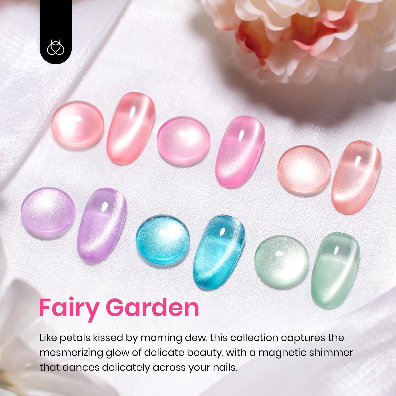 Beetles Cat Eye Gel Nail Polish Set, 6 Colors Pastel Shimmer Glitter Gel Polish Kit Soak Off LED UV Curing Requires Pink Red Blue Orange Green Purple Velvet Gel with Magnet Gift for Women - Image 2
