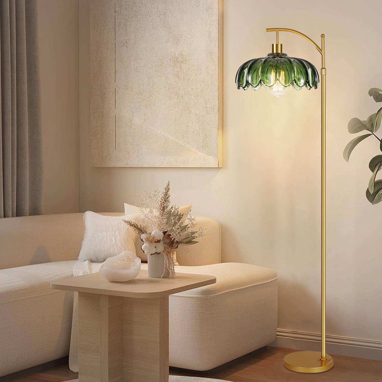 QIYIZM Glass Floor Lamp for Living Room,Bedroom,Gold Dimmable Standing Lamp with Remote,Mid Century Modern Brass Tall Lamp Boho Vintage Retro Floor Lamps Arc Green Flower Floor Light Lamp Bohemian - Image 8
