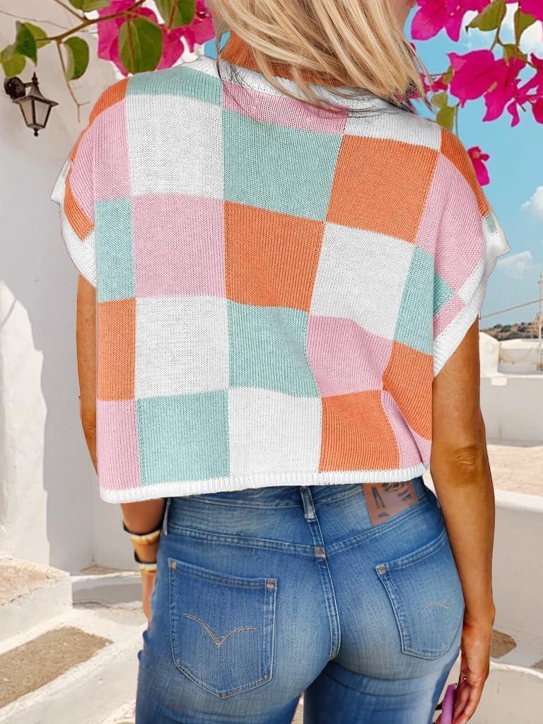 Womens Summer Crop Tops 2025 Cap Short Sleeve Sweater Vest Loose Shirts Business Vacation Outfits Trendy Fall Summer Top - Image 3