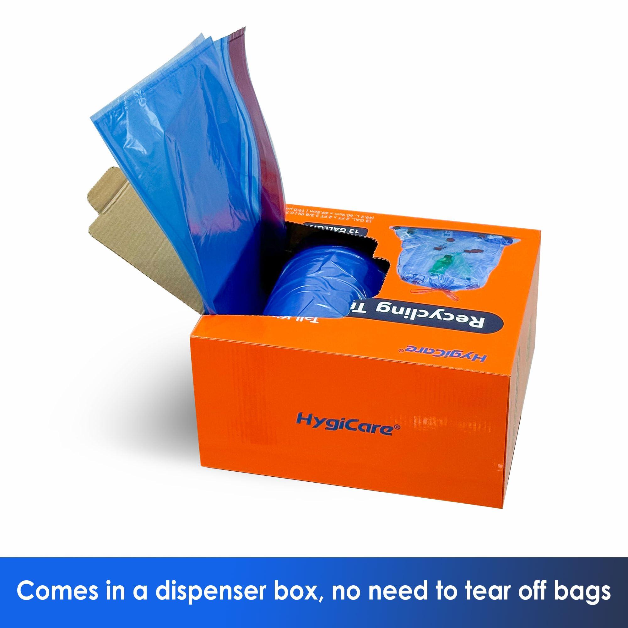 HygiCare 13 Gallon Recycling Trash Bags, Unscented 200 Count Drawstring Tall Kitchen Garbage Bags, Pre-Separated, Ultra Strong, Leakproof, Sturdy, Translucent Blue - Image 8