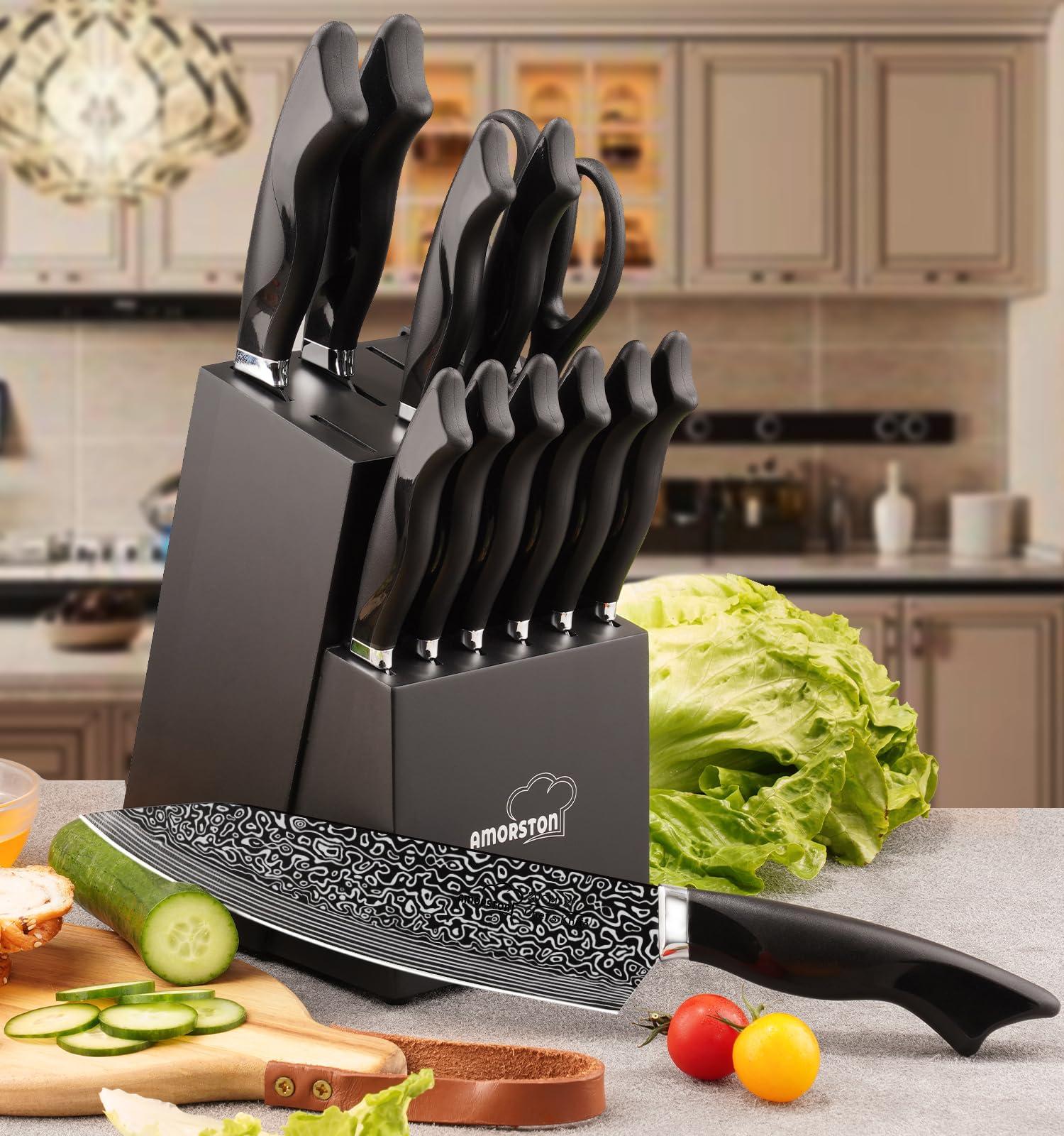Knife Set, 15 Pieces Kitchen Knife Set with Built in Sharpener, High Carbon German Stainless Steel Knife Block Set, Dishwasher Safe - Image 2