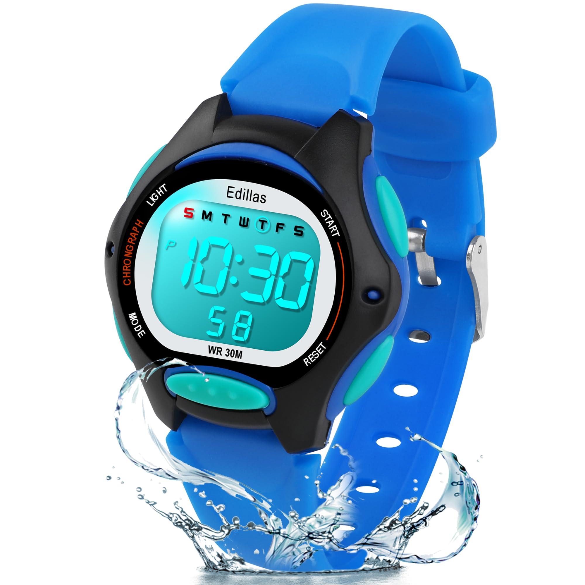 Edillas Kids Watches Digital Girls Boys,7 Colors Light Wrist Watch for Child Waterproof Sport Outdoor Multifunctional Watches with Stopwatch/Alarm for Ages 4-15