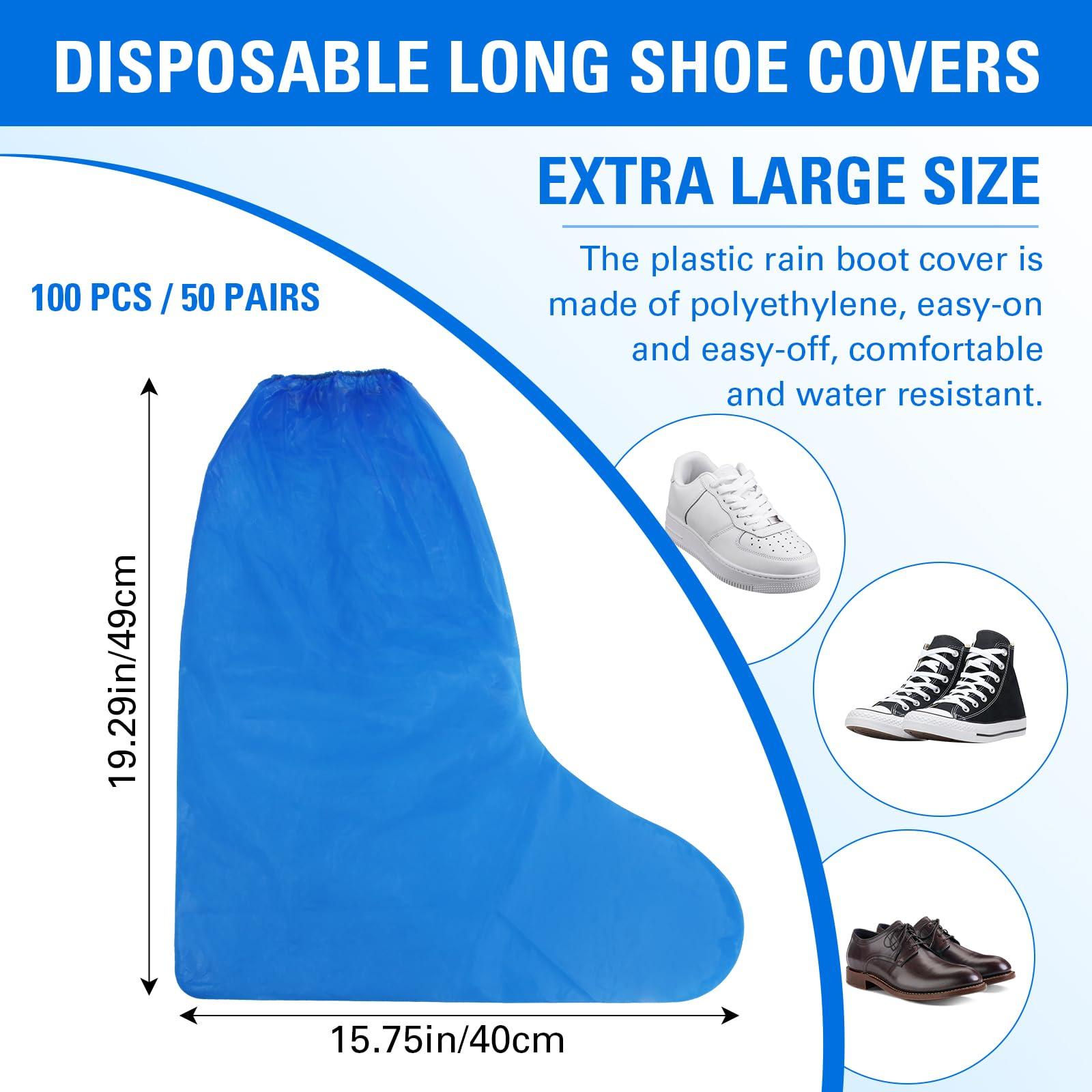 Disposable Thicker Boot and Shoe Covers 100 Pcs (50 Pairs), 19 inch Tall, Extra Large, Waterproof Anti-Slip Overshoe, Outdoor Indoors Cover Rainy Day Use (Blue) - Image 2