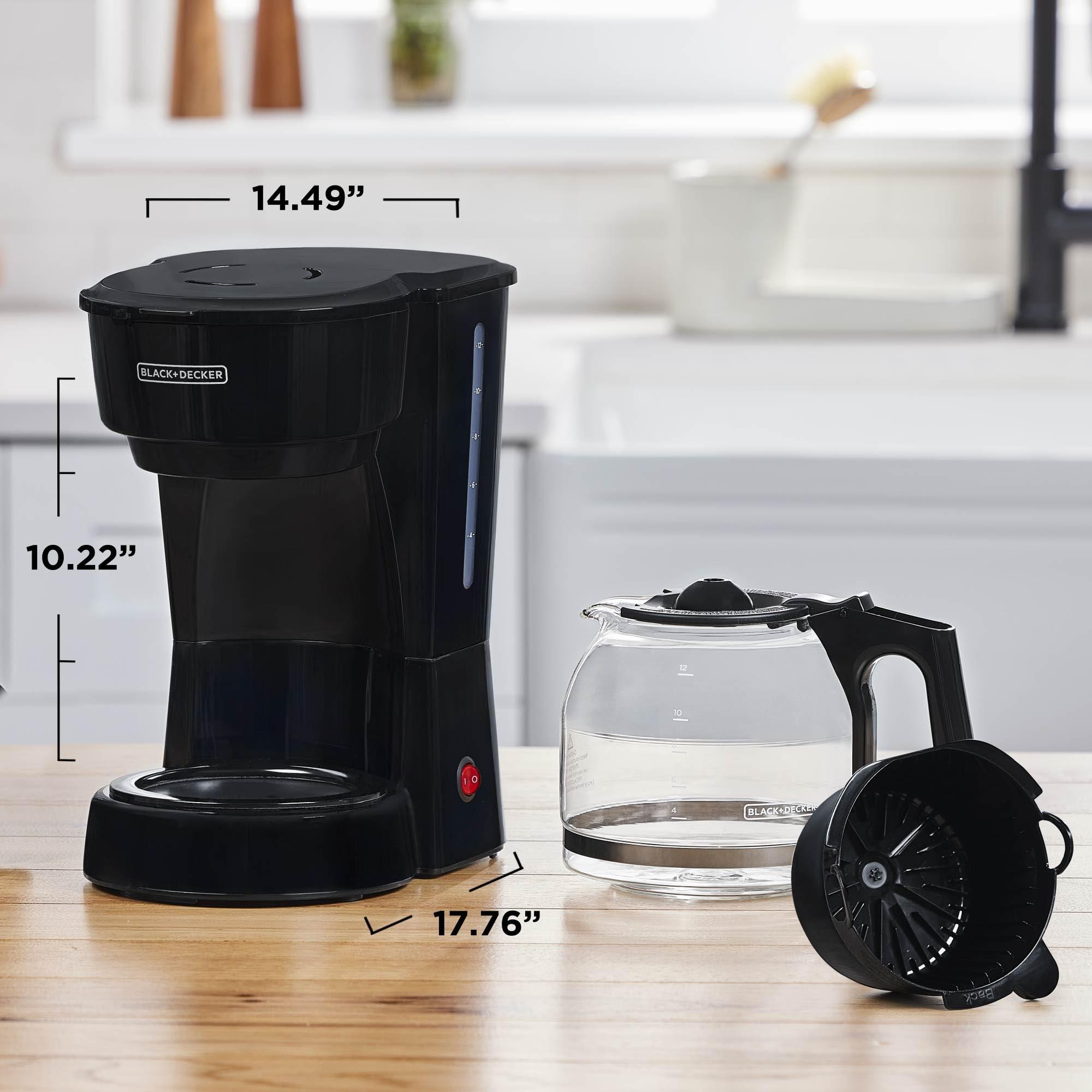 BLACK+DECKER 12-Cup Coffee Maker with Easy On/Off Switch, Easy Pour, Non-Drip Carafe with Removable Filter Basket, Vortex Technology, Black - Image 3