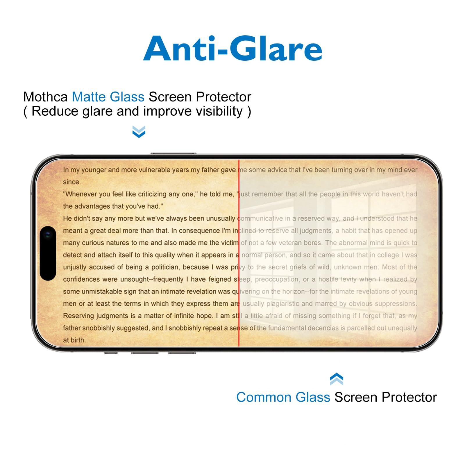 Mothca 2 Pack Matte Glass Screen Protector for iPhone 15 Pro Max[6.7 inch] + 2 Pack Camera Lens Protector, Anti-Glare & Anti-Fingerprint Case Friendly Tempered Glass Film, Bubble Free, Smooth as Silk - Image 6