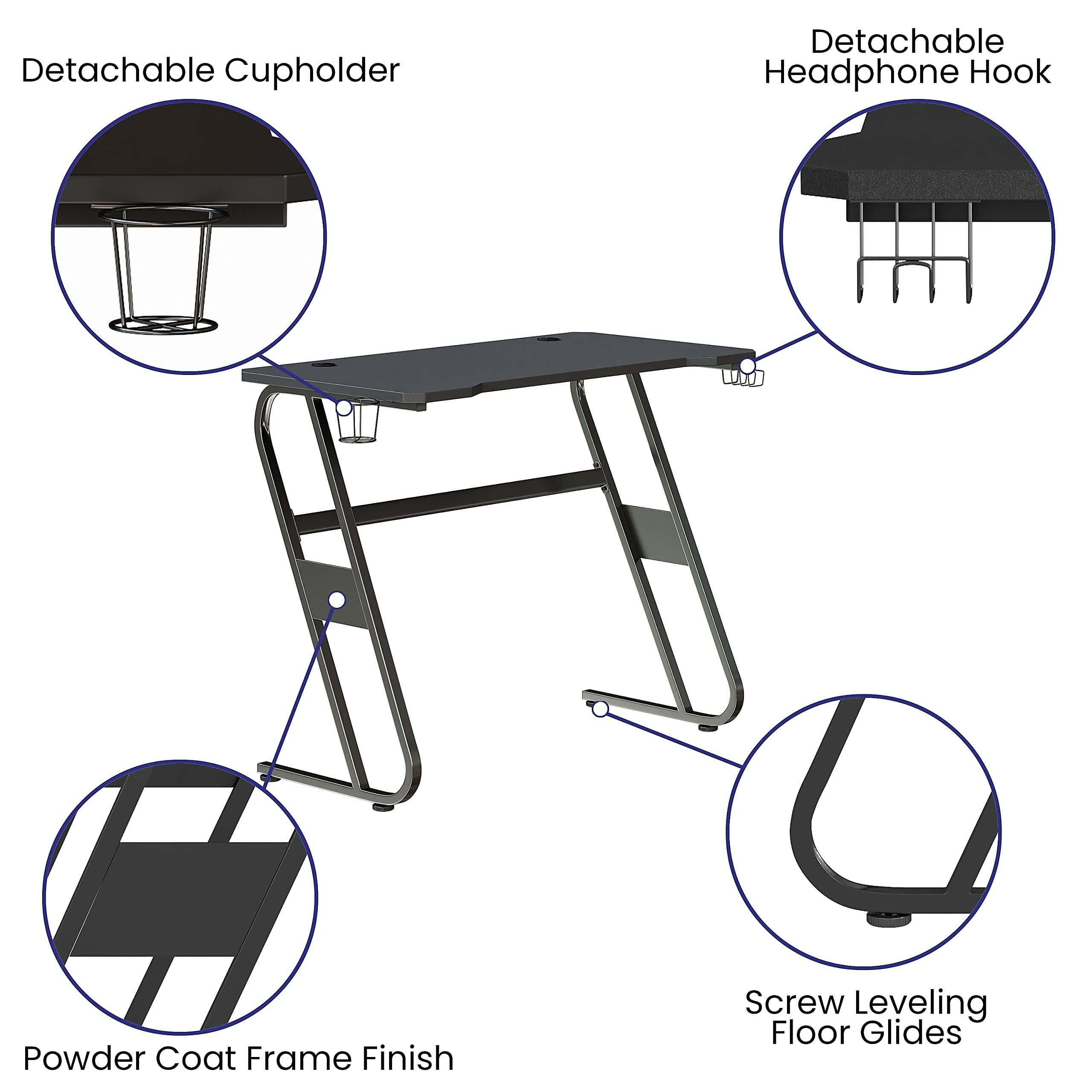 Flash Furniture Fisher Gaming Desk - Black Ergonomic Computer Desk - 51.5" Gamers Table with Cup Holder and Headphone Hook - Image 4