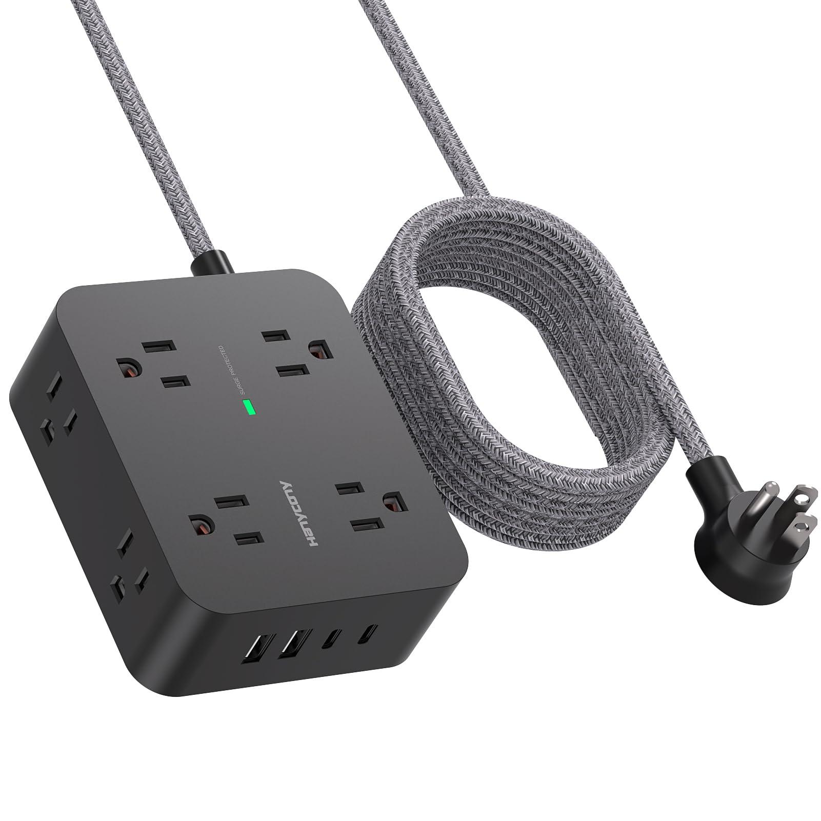 Power Strip Surge Protector 10 Ft Cord, HANYCONY Extension Cord Flat Plug with 8 Outlets 4 USB Ports(2 USB C), Wall Mount, Desk Charging Sation for Home Offcie