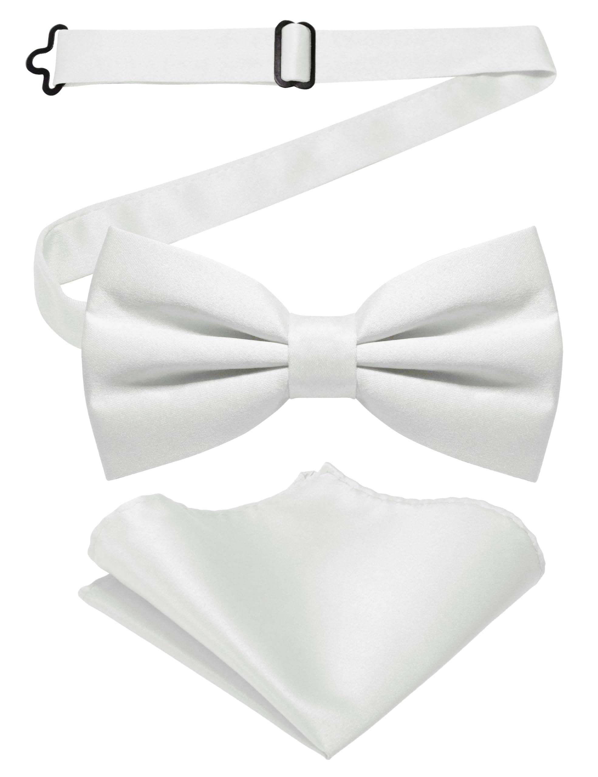 JEMYGINS Solid Color Pre-tied Bow Tie and Pocket Square Set for Men