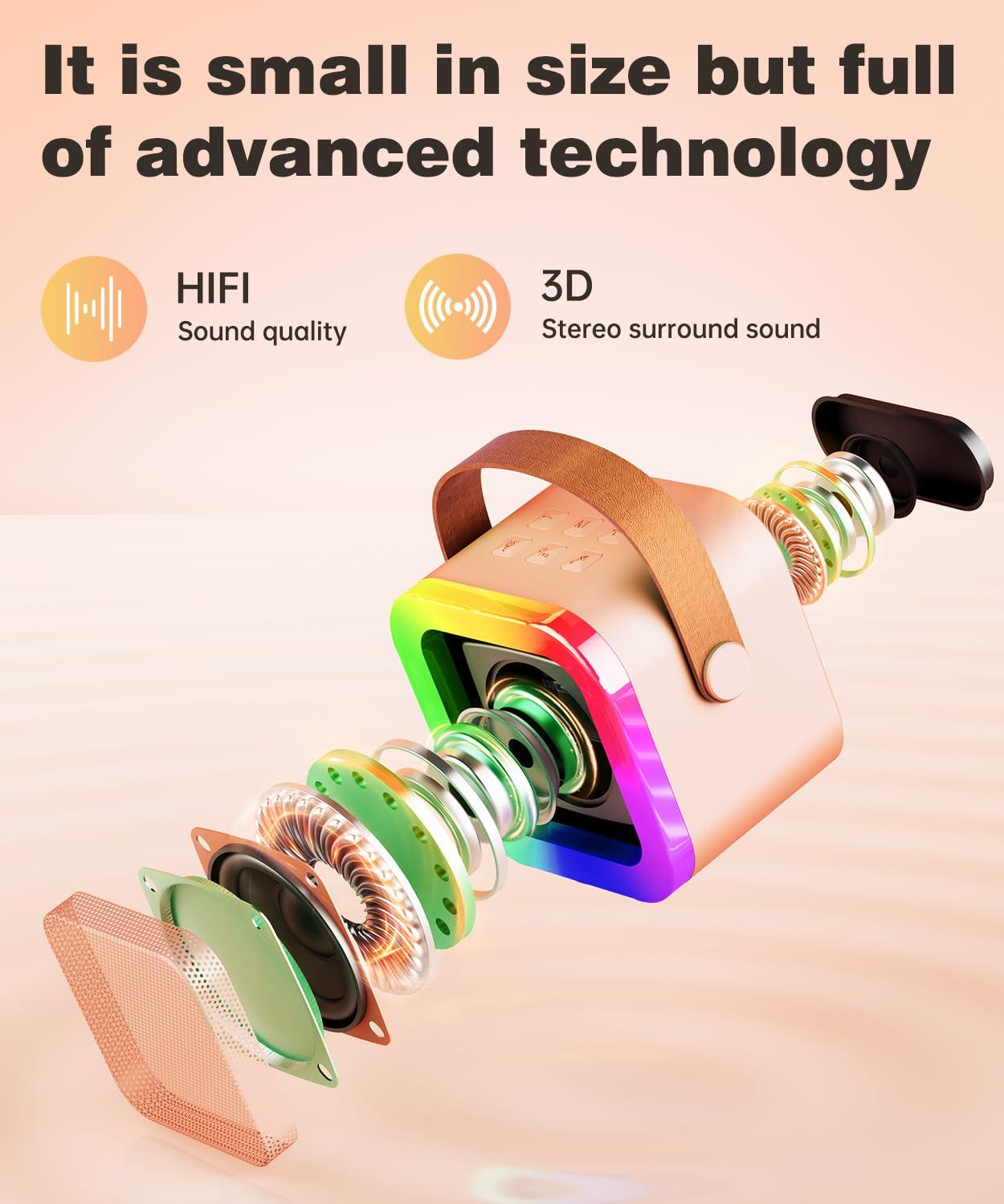 Mini Karaoke Machine Speaker for Kids Adults,Portable Bluetooth with 2 Wireless Microphones,Christmas Birthday Gifts Toys Girls Boys Ages 4, 5, 6,7, 8,9,10,11,12+ Years Old Toddler (Pink - 2 Mic) - Image 3