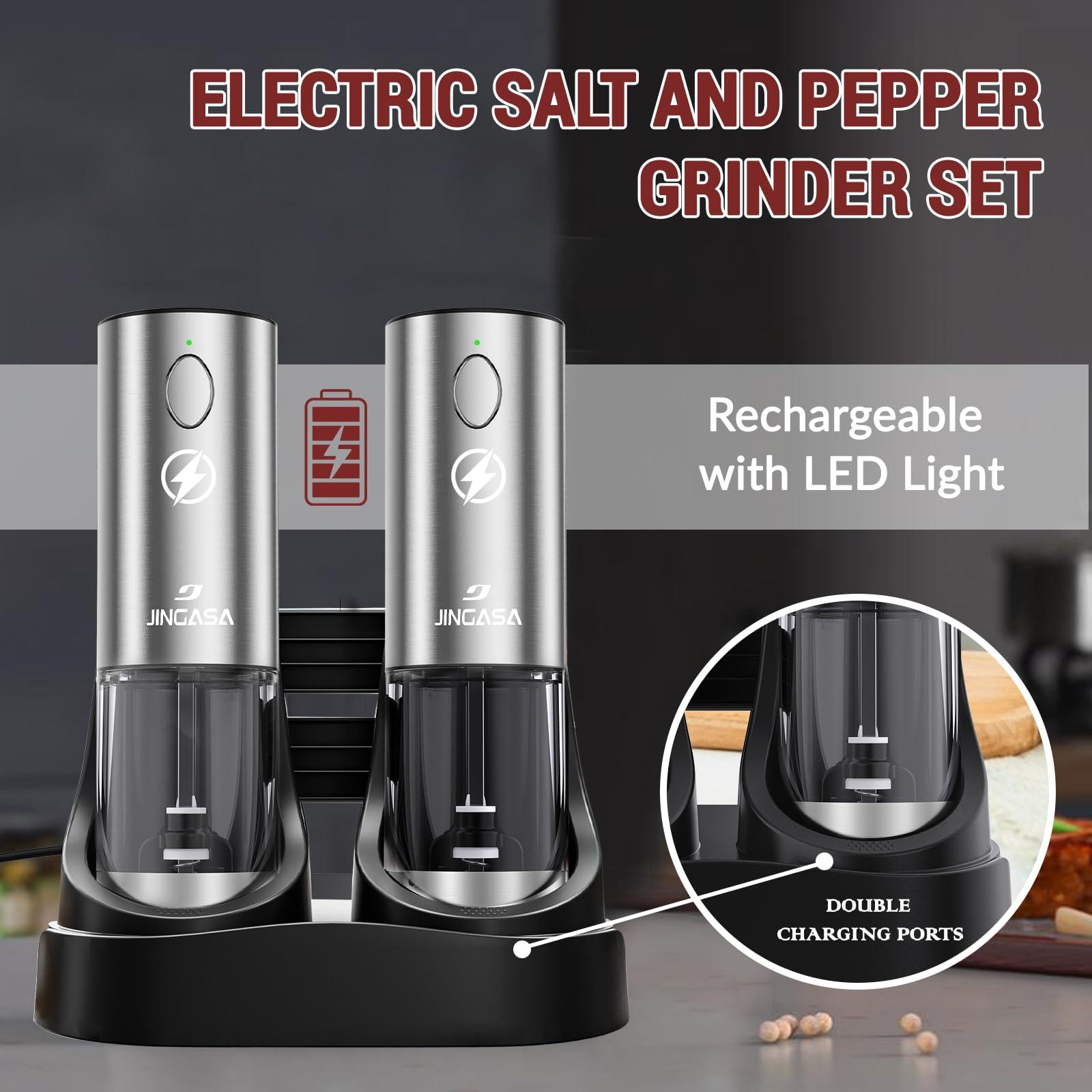 [Upgraded Larger Capacity] Electric Salt and Pepper Grinder Set with USB Charging Base, 95ml Large Capacity, Adjustable Coarseness,Stainless Steel Automatic Pepper Mill (Upgraded Capacity-A) - Image 2