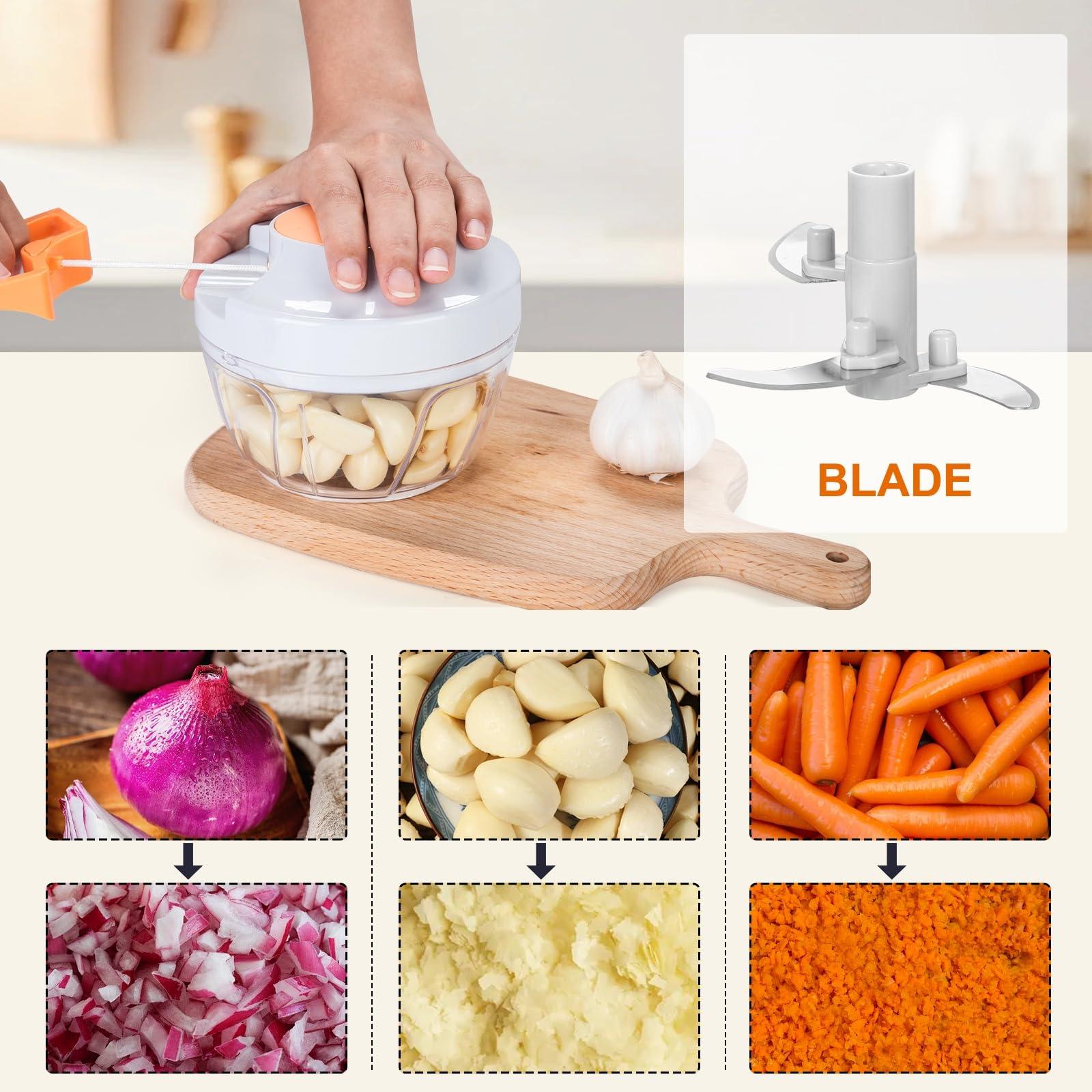 Manual Food Processor Vegetable Chopper, Portable Hand Pull String Garlic Mincer Onion Cutter for Veggies, Ginger, Fruits, Nuts, Herbs, etc.,450ml - Image 5
