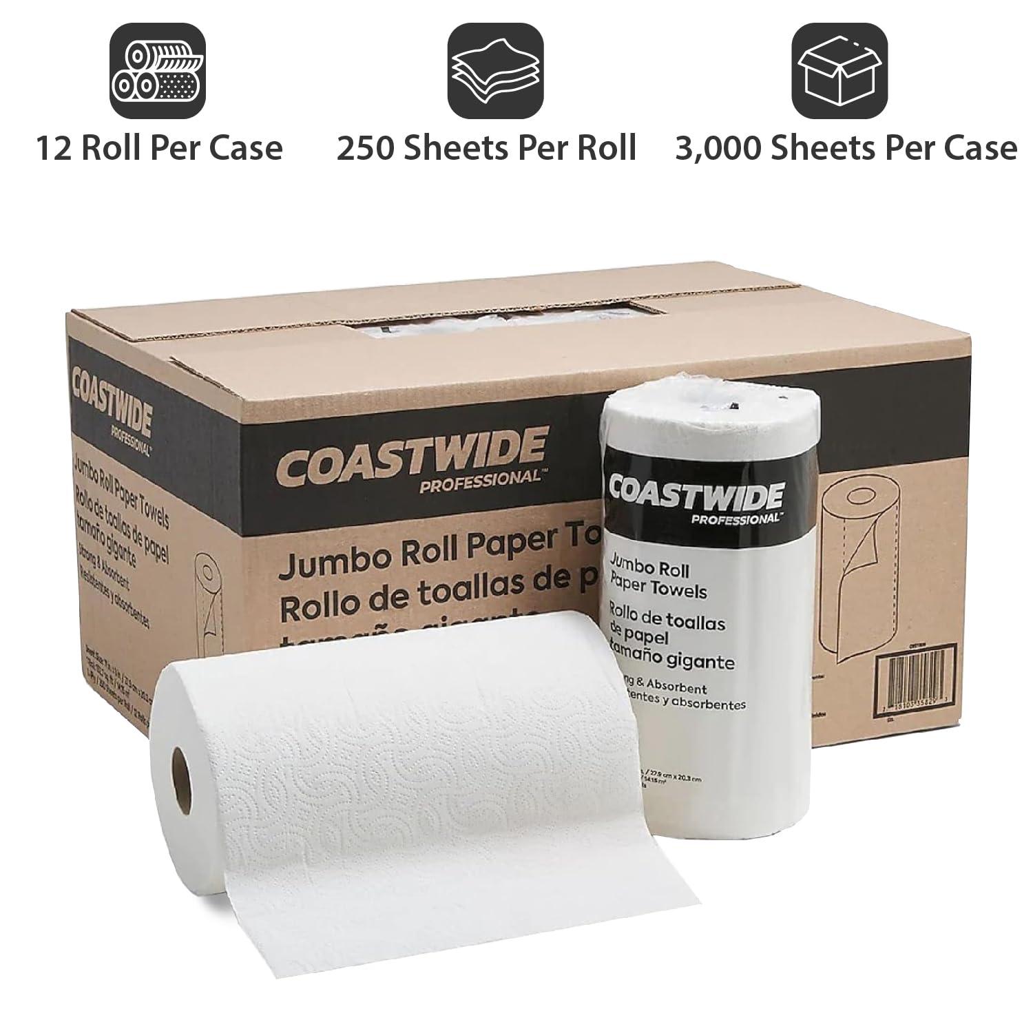 COASTWIDE 2-Ply Jumbo Kitchen Paper Towels, 250-Sheets Per Roll, 12-Pack, White - Image 8