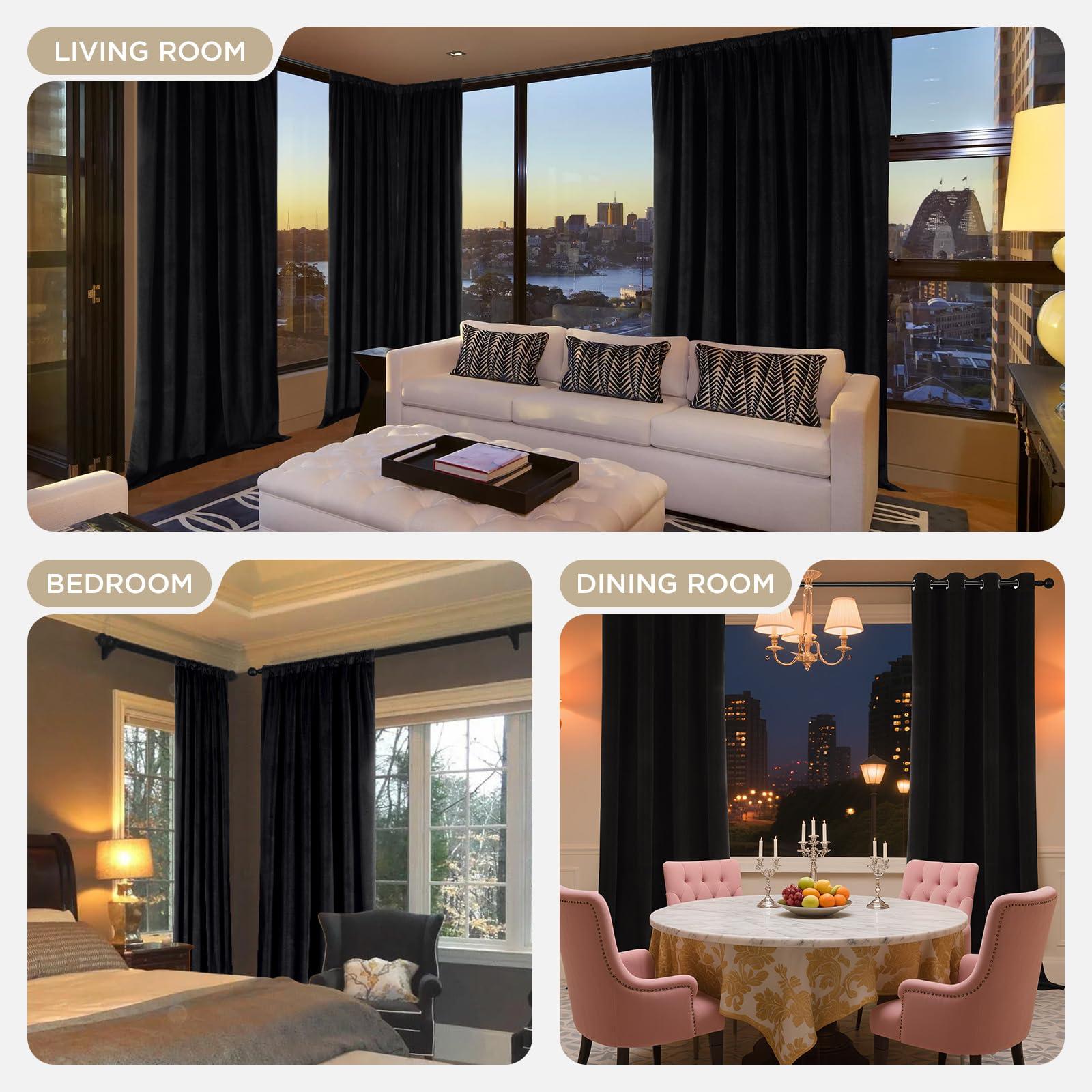 Joydeco Black 100% Blackout Curtains 84 Inch 2 Panels, Luxury Thermal Insulated Black Velvet Curtains for Bedroom Living Room, Soundproof Blackout Window Drapes, Rod Pocket & Back Tab (52W x 84L) - Image 7