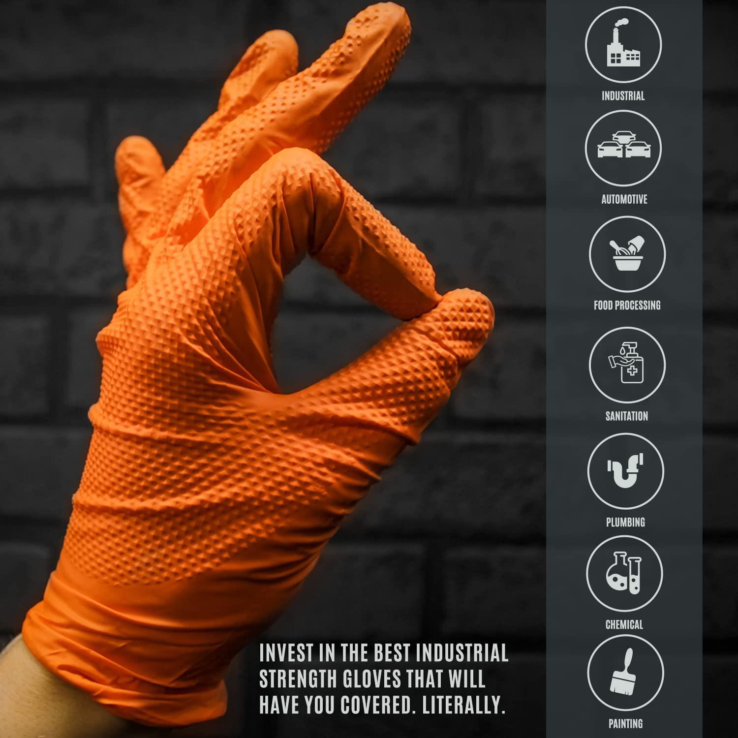 MED PRIDE Maxx Strength Nitrile Industrial Orange Gloves, 8 Mil Thick - Diamond Texture Disposable Heavy-Duty, Tear-Resistant - Image 7