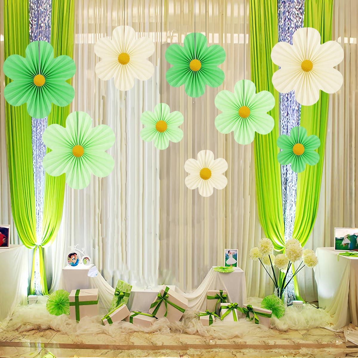Yuxiou Green Party Decorations Paper Flowers Decorations for Wall Classroom Paper Fans Floral Backdrop Flower Wall Decor Pack of 9 Green - Image 4