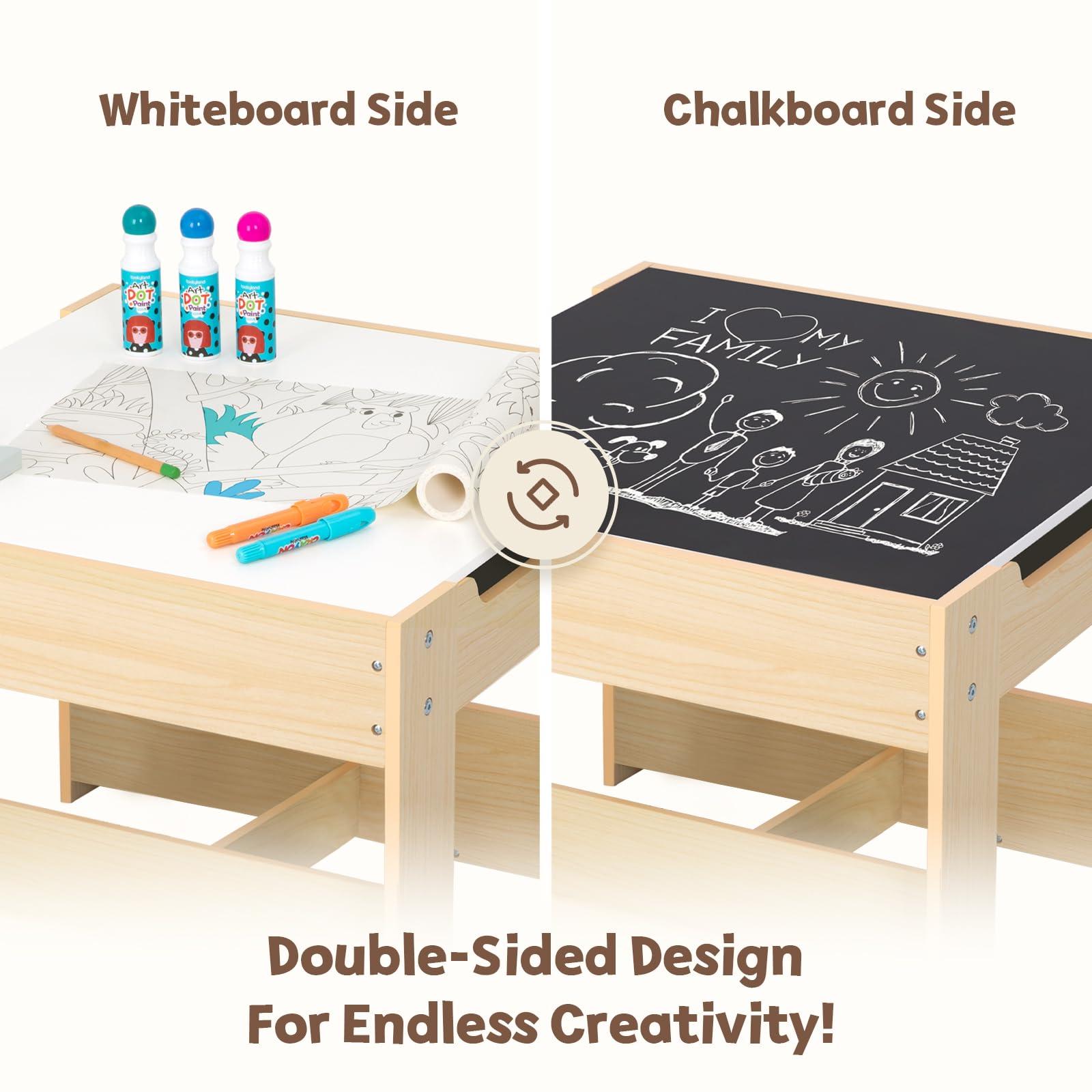 OOOK Kids Table and Chairs Ages 3-7, 4 in 1 Toddler Desk and Chair Set with Whiteboard, Blackboard, Storage Drawer and Book Rack. Toddler Activity Table for Kids Room, Nursery and Playroom - Image 4