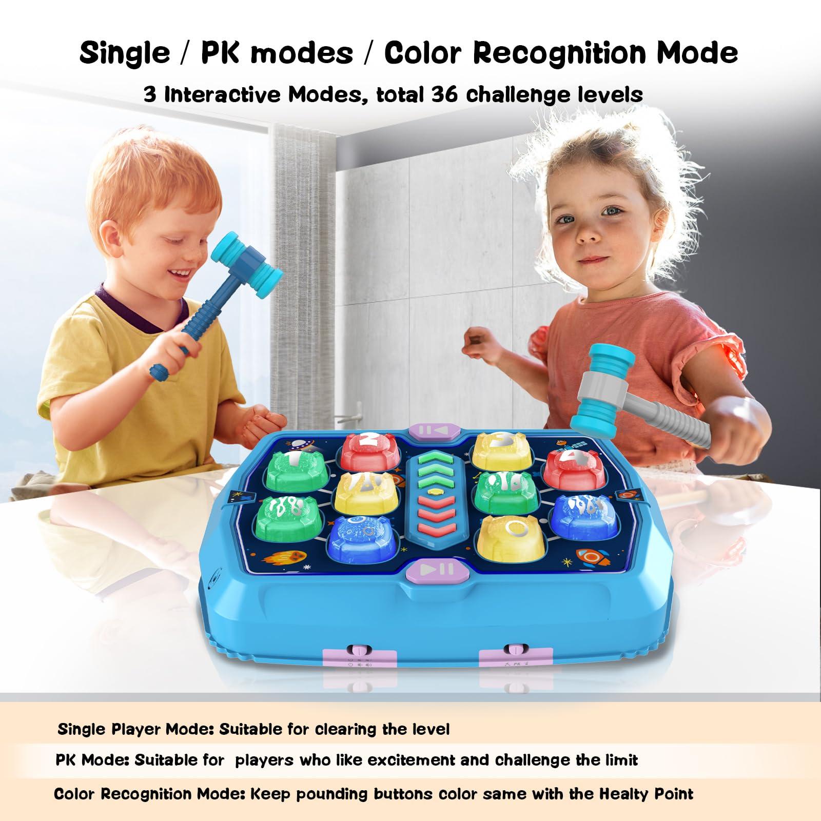 Hammer Mole Game for 3 4 5 6 Year Old Boys, Pounding Toys for Age 3-8, 3 Modes & Light Interactive Toddlers Toy with 2 Hammer, Baby Toy Gifts for Early Learning, Birthday Gift for Toddler Boy Girl - Image 4