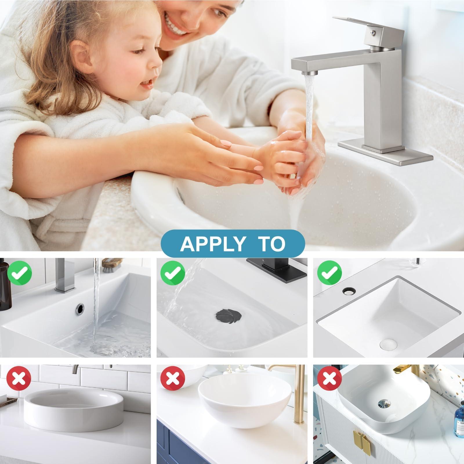 Midanya Bathroom Faucet 1 Hole, Single Handle Stainless Steel Bathroom Sink Faucet, Modern Vanity Faucets with Deck Plate,Water Supply Hoses and Pop Up Drain,Brushed Nickel - Image 6