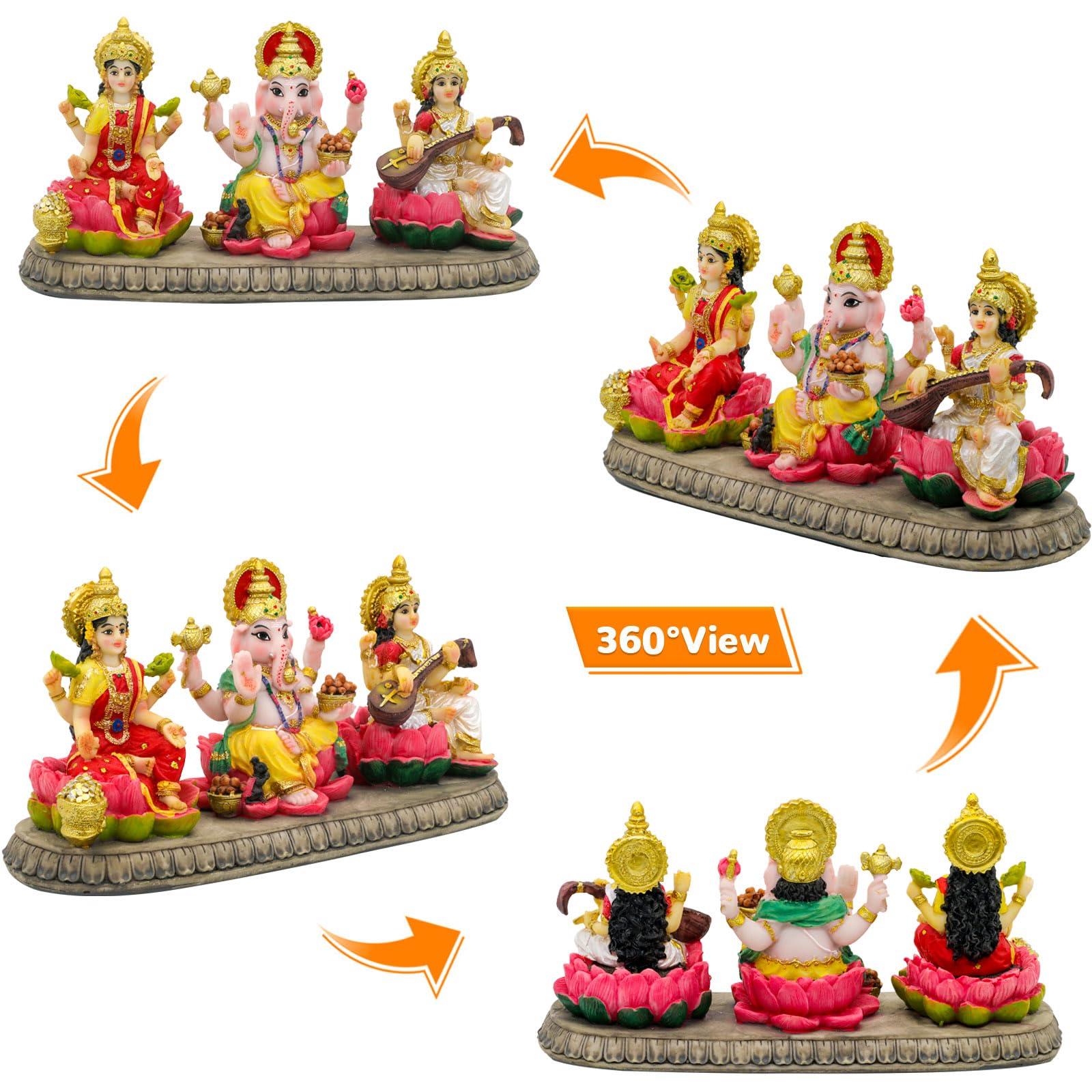 BangBangDa Hindu Ganesh Lakshmi Saraswati Statue - 3.9”H Indian God Lakshmi Ganesha Saraswati Idol Figurine Hindu Diwali Gifts Diwali Decoration Home Office Mandir Temple Pooja Item - Image 6