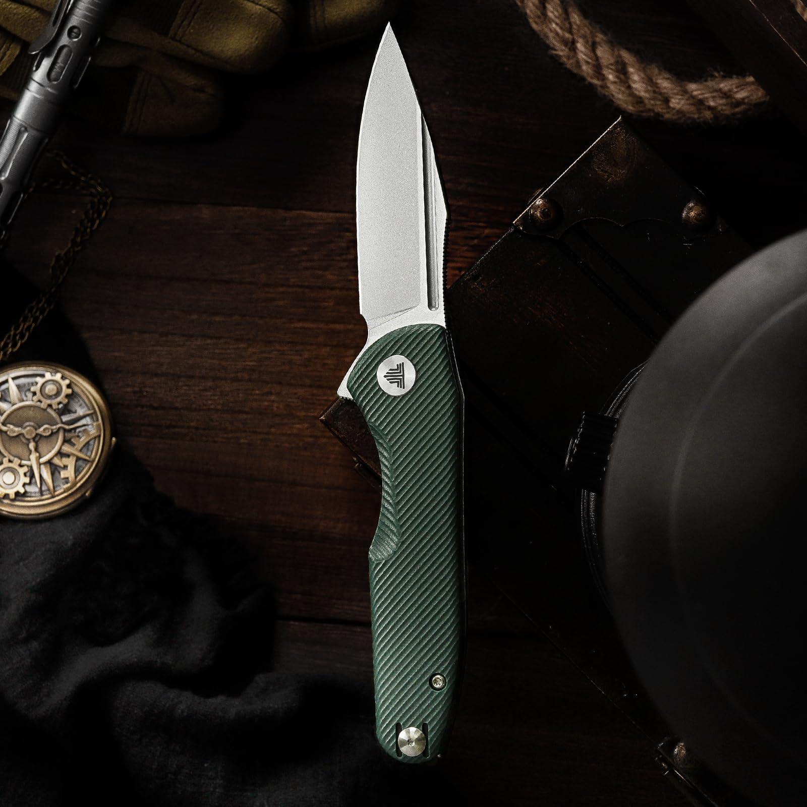 TRIVISA Knives，Pocke Knife with Clip for Camping EDC Tool， Outdoor Folding Flipper Knife for men，G10 Scales，3.26" 14C28N Steel Blade（Stonewash）- Antliae-03GG - Image 6