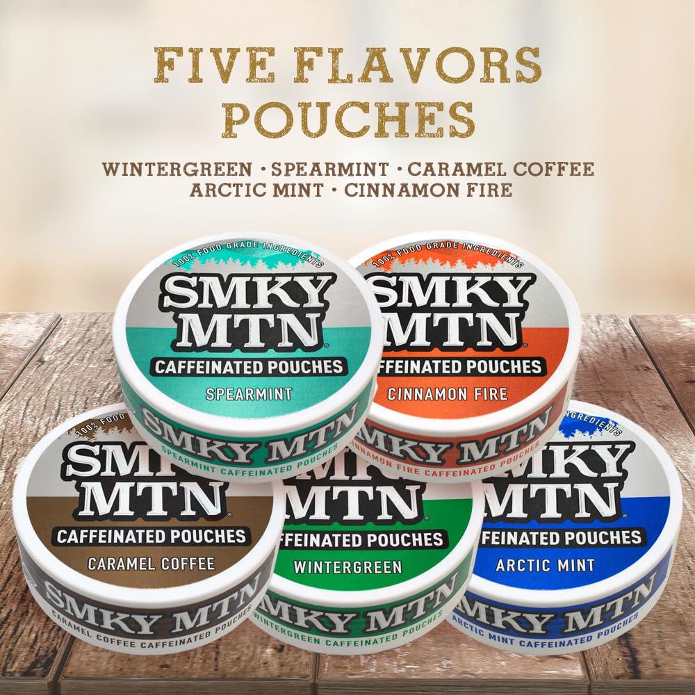 Smokey Mountain Caffeinated Pouches - Spearmint - Tobacco Free and Nicotine Free - 5 Can Box - 15 Pouches Per Can - Image 5