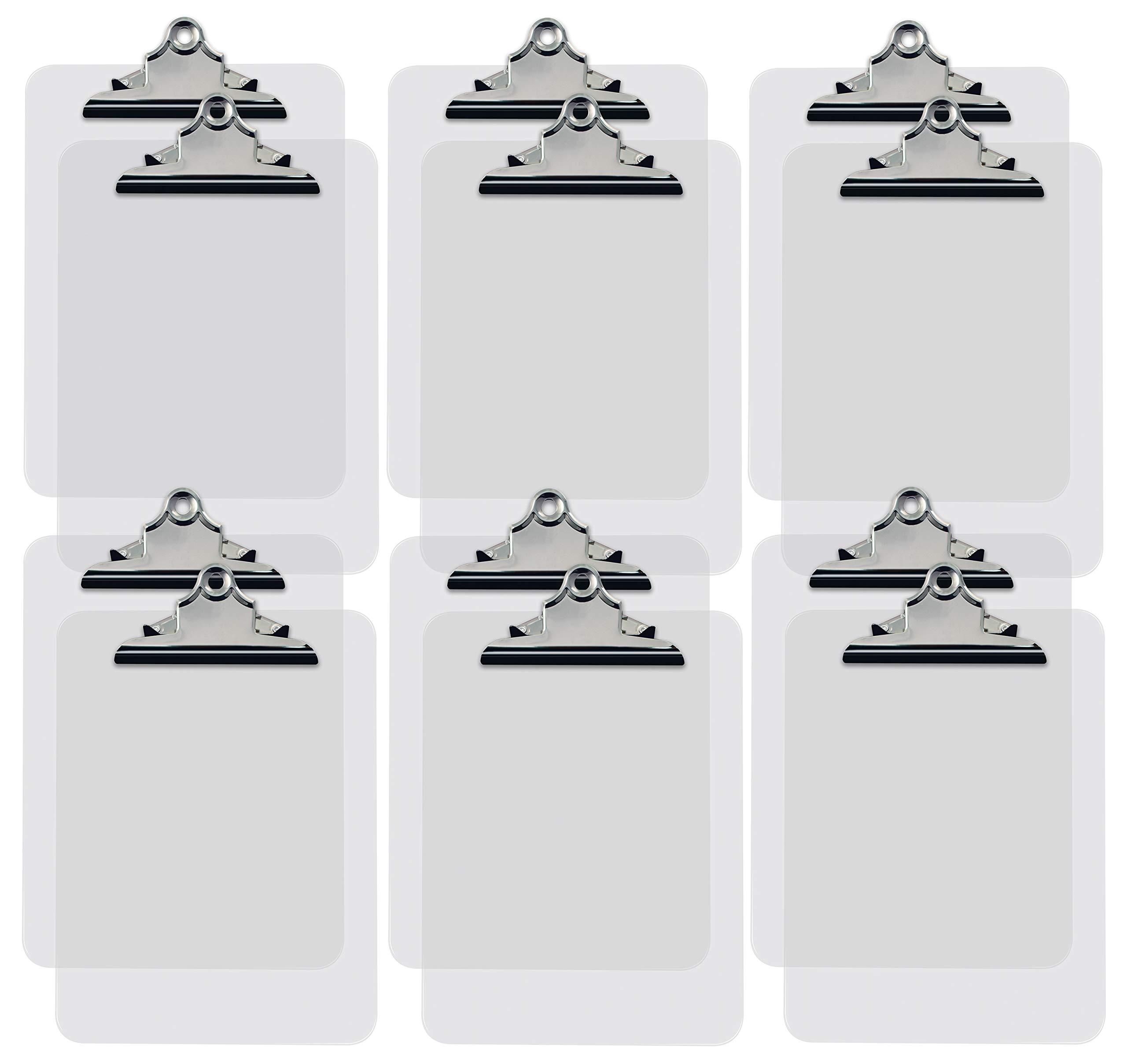Better Office Products Clear Plastic Clipboards, 12 Pack, Durable, 12.5 x 9 Inch, Standard Metal Clip, Transparent, See-Through Clear, Set of 12