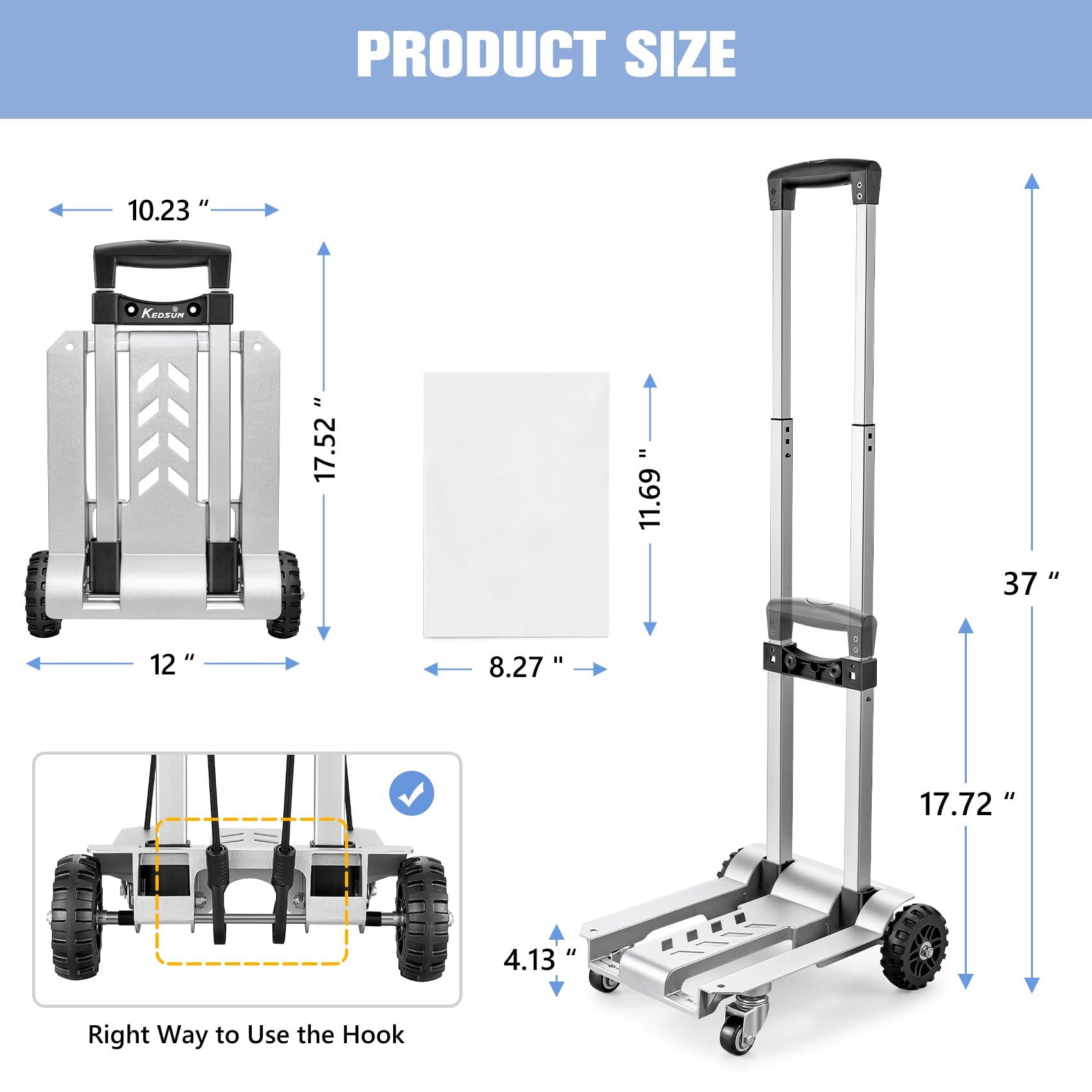KEDSUM 270LBS Utility Luggage Cart with 4 Wheels, 100% Aluminum Dolly Cart, Folding Hand Truck with Advanced Tank Wheels, Portable Dolly for Luggage, Travel, Shopping, Office Use - Image 2