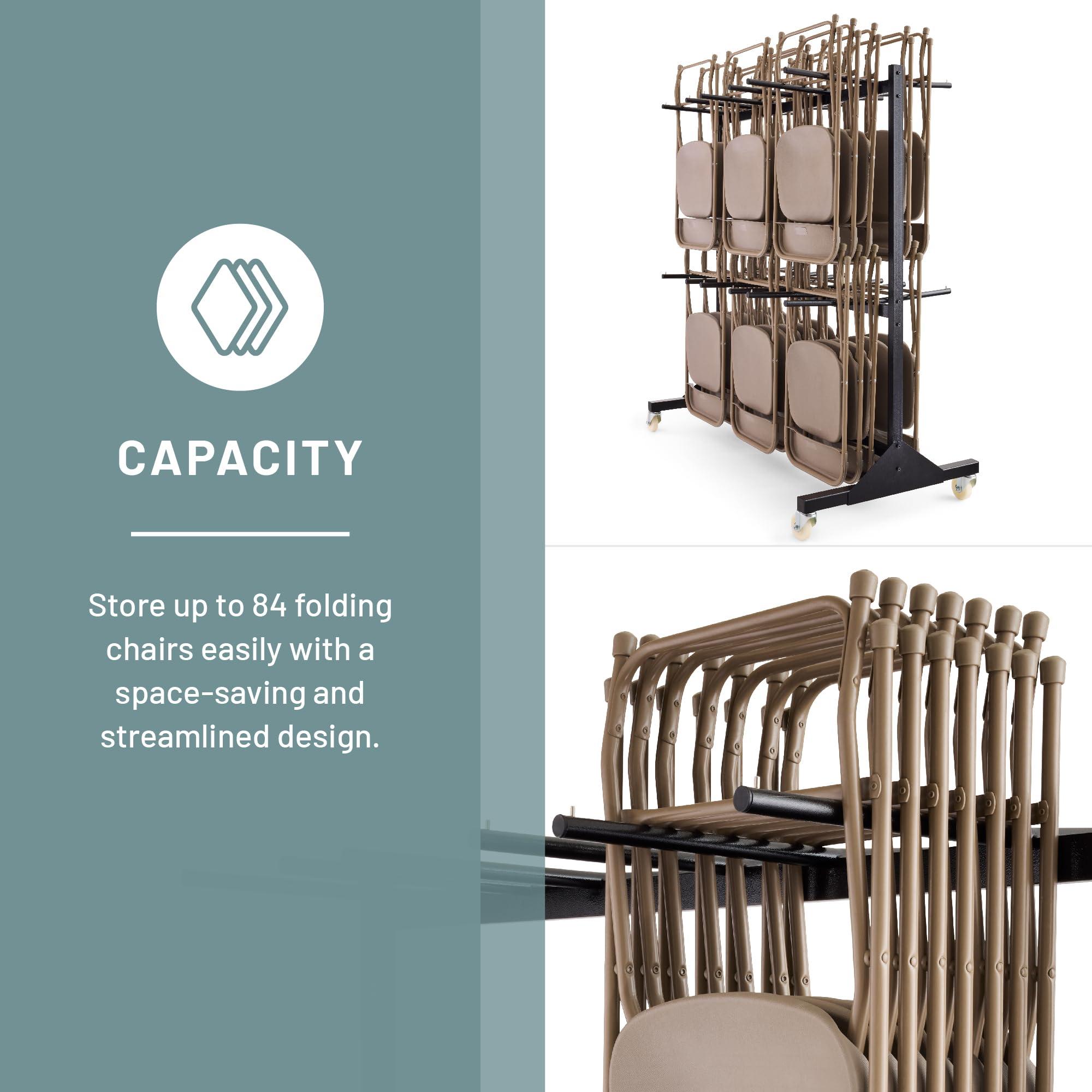 Safco 2 Tier Folding Chair Cart, Heavy Duty Powder Coated Storage Cart, Holds 84 Chairs, Commercial-Grade Steel, Black - Image 5