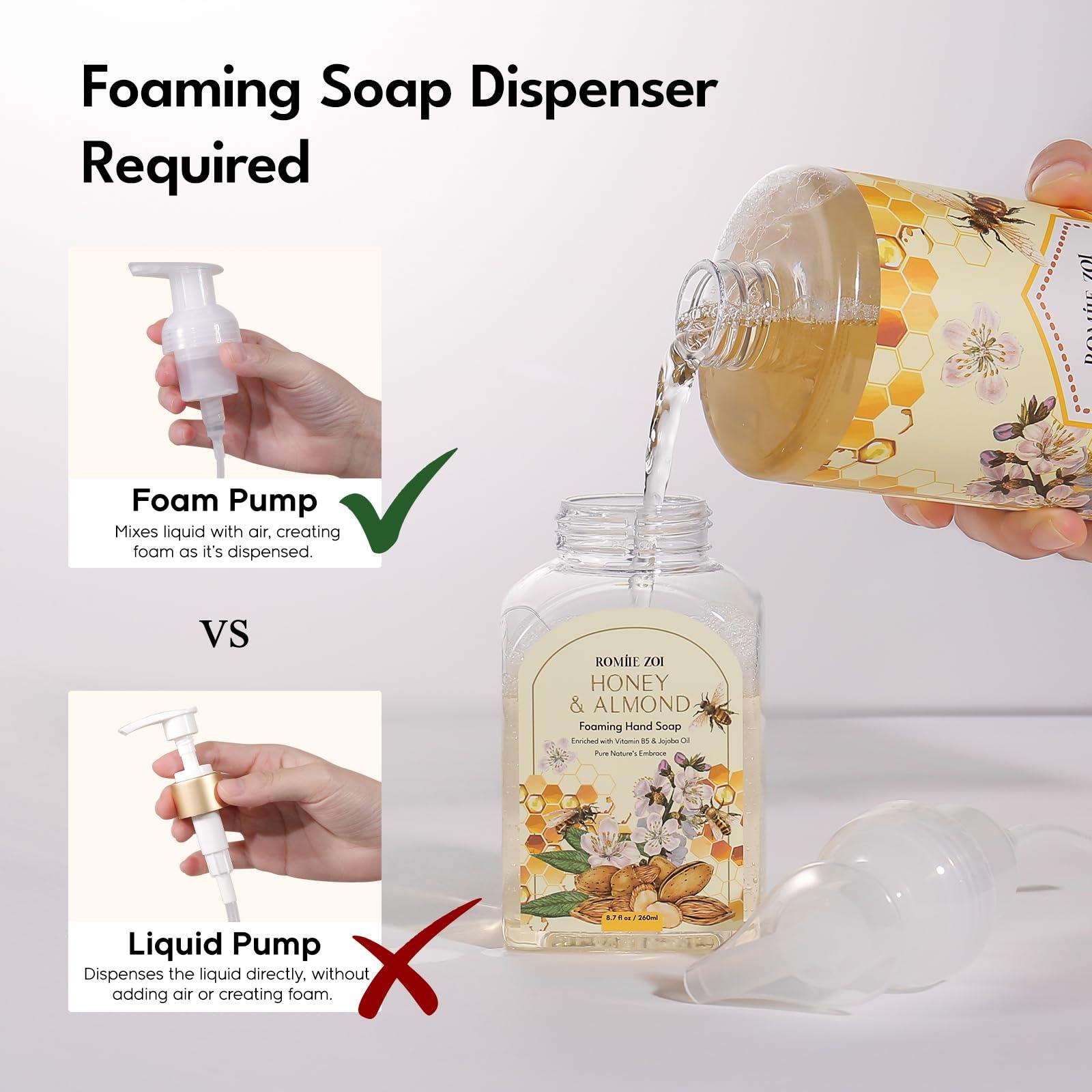 Natural Honey & Almond Scented Foaming Hand Soap Refill Gift Set - 3 Pack with Dispenser, Non-Toxic and Biodegradable Formula, Moisturizing Essential Oils for Sensitive Skin (33.8 Fl Oz x 3) - Image 4