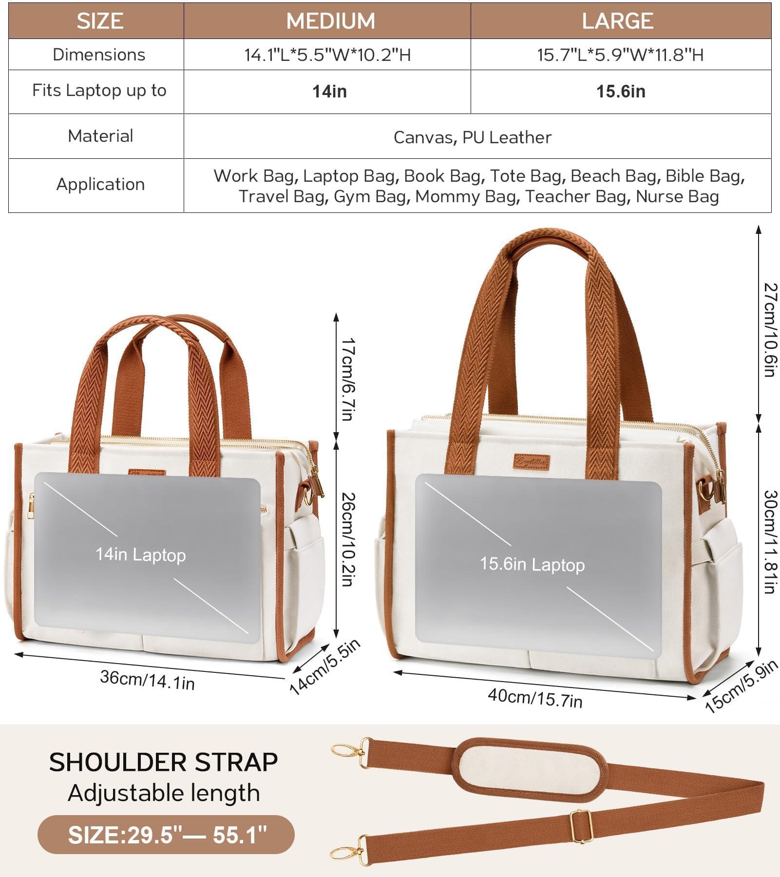 Canvas Tote Bag for Women, 15-Pocket Large Crossbody Handbag Bible Laptop Bag Zipper Bookbag for Teacher Work Travel College - Image 2