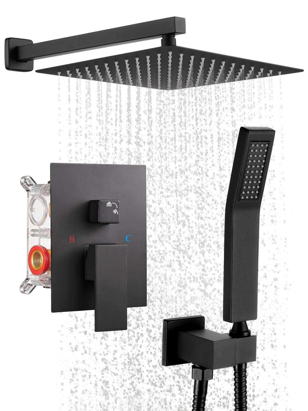 Cobbe Shower System, Shower Faucets Sets Complete, 12 Inches Matte Black Shower Fixtures with Handheld, Black Shower Faucet Set for Bathroom Rough-in Valve Body and Trim Included - Image 1