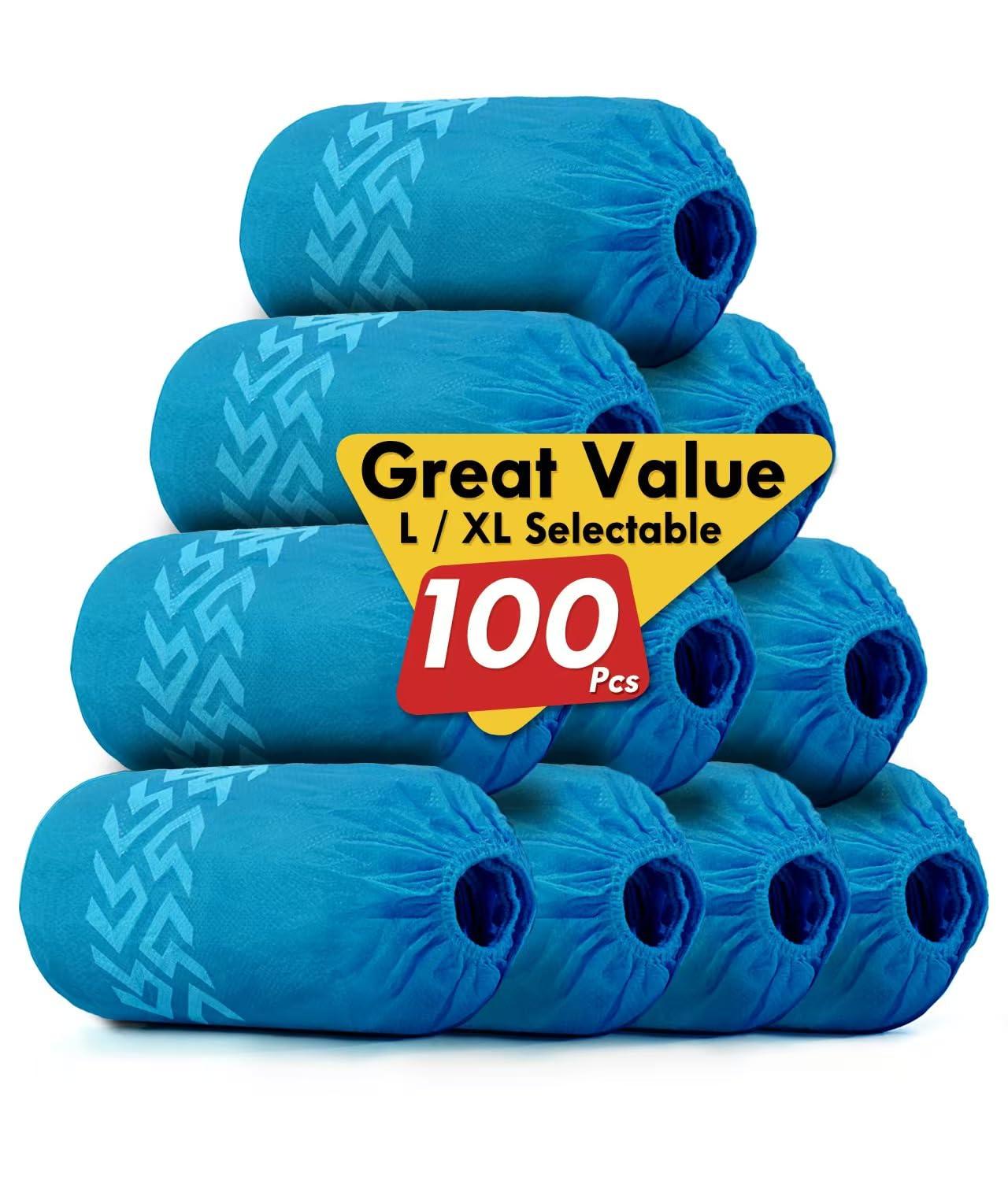 100 Pcs Disposable Shoe Covers - Non-Fabric Booties for Shoe Cover, Reusable Shoe Covers Disposable,Fits Men US 9-11 / Women US 10-12,Large Size,Indoor & Outdoor Use,Non-Slip,Eco-Friendly