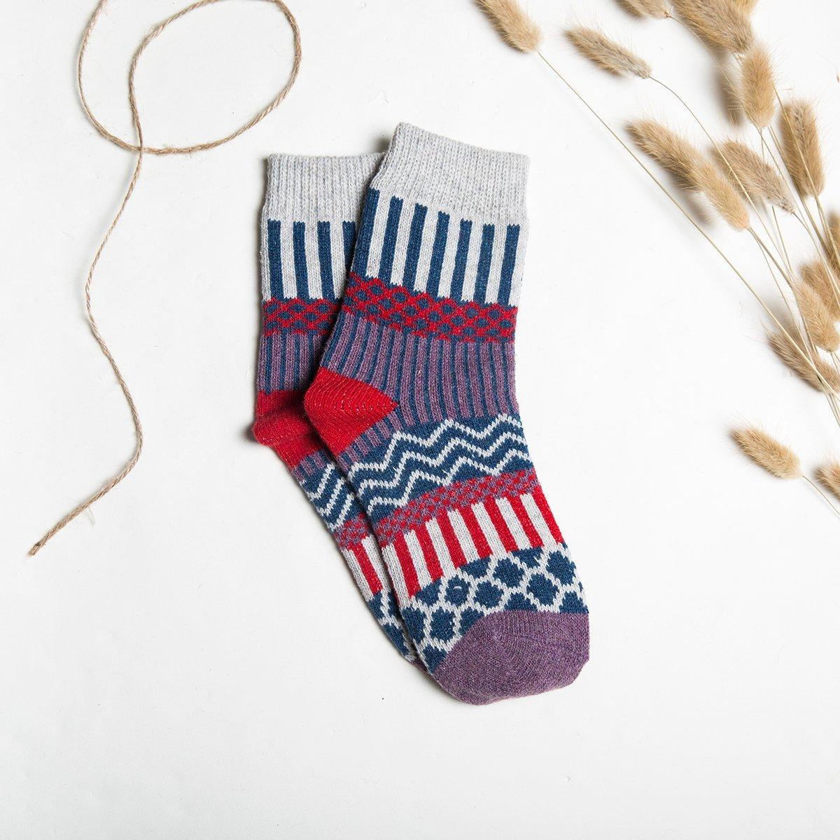 JOYCA & CO. 3-5 Pairs Womens Multicolor Fashion Warm Wool Cotton Thick Winter Crew Socks - Image 7